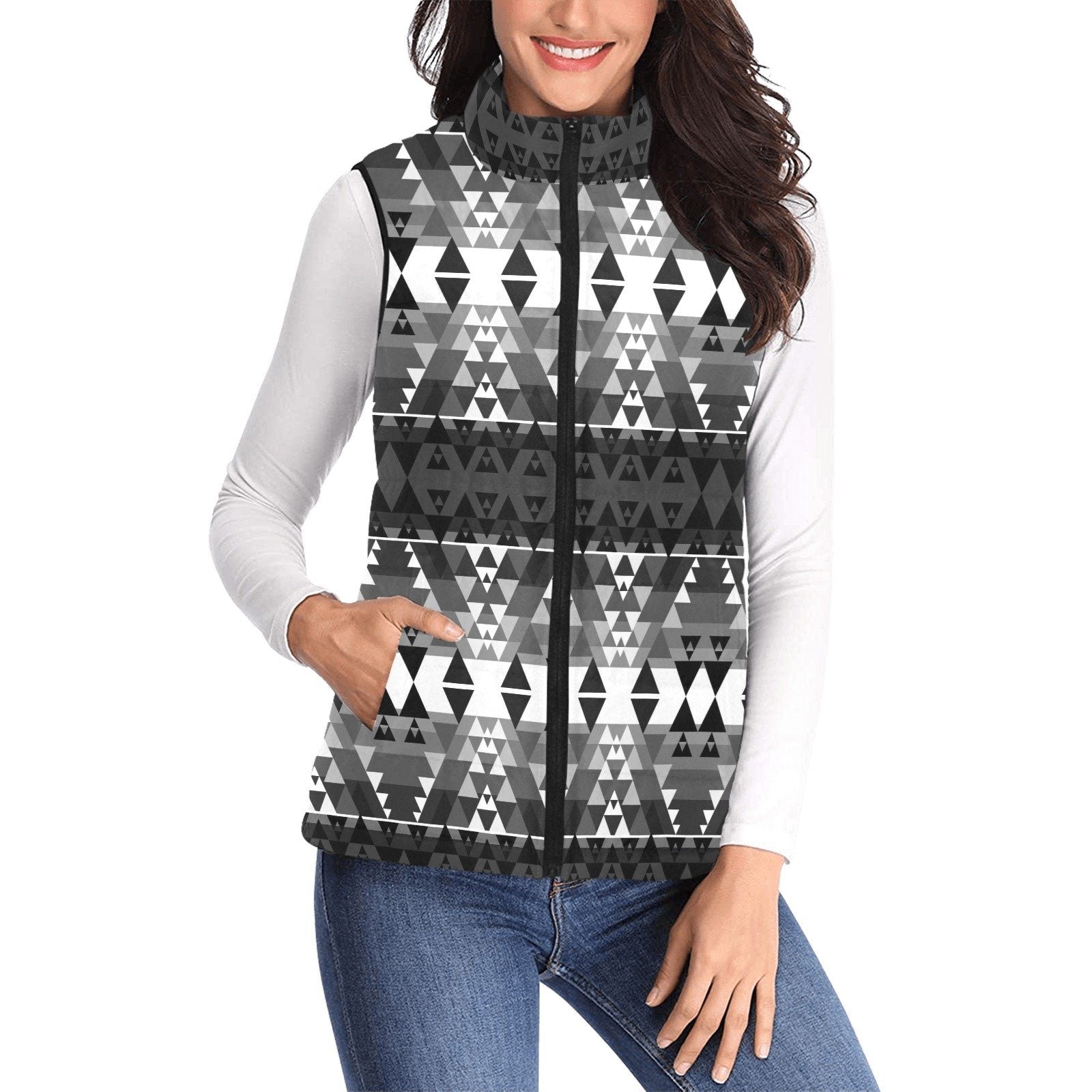 Writing on Stone Black and White Women's Padded Vest Jacket (Model H44) Women's Padded Vest Jacket (H44) e-joyer