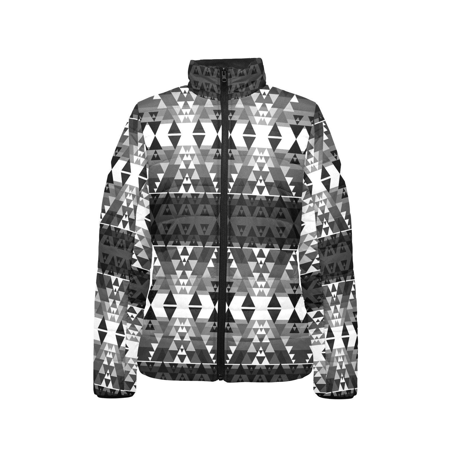 Writing on Stone Black and White Women's Stand Collar Padded Jacket (Model H41) jacket e-joyer