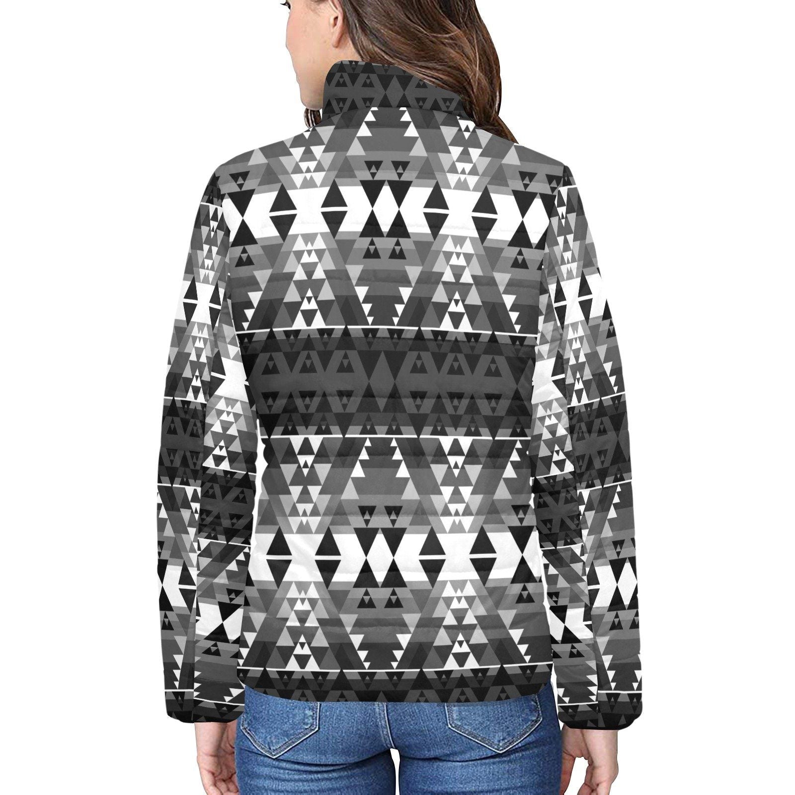 Writing on Stone Black and White Women's Stand Collar Padded Jacket (Model H41) jacket e-joyer