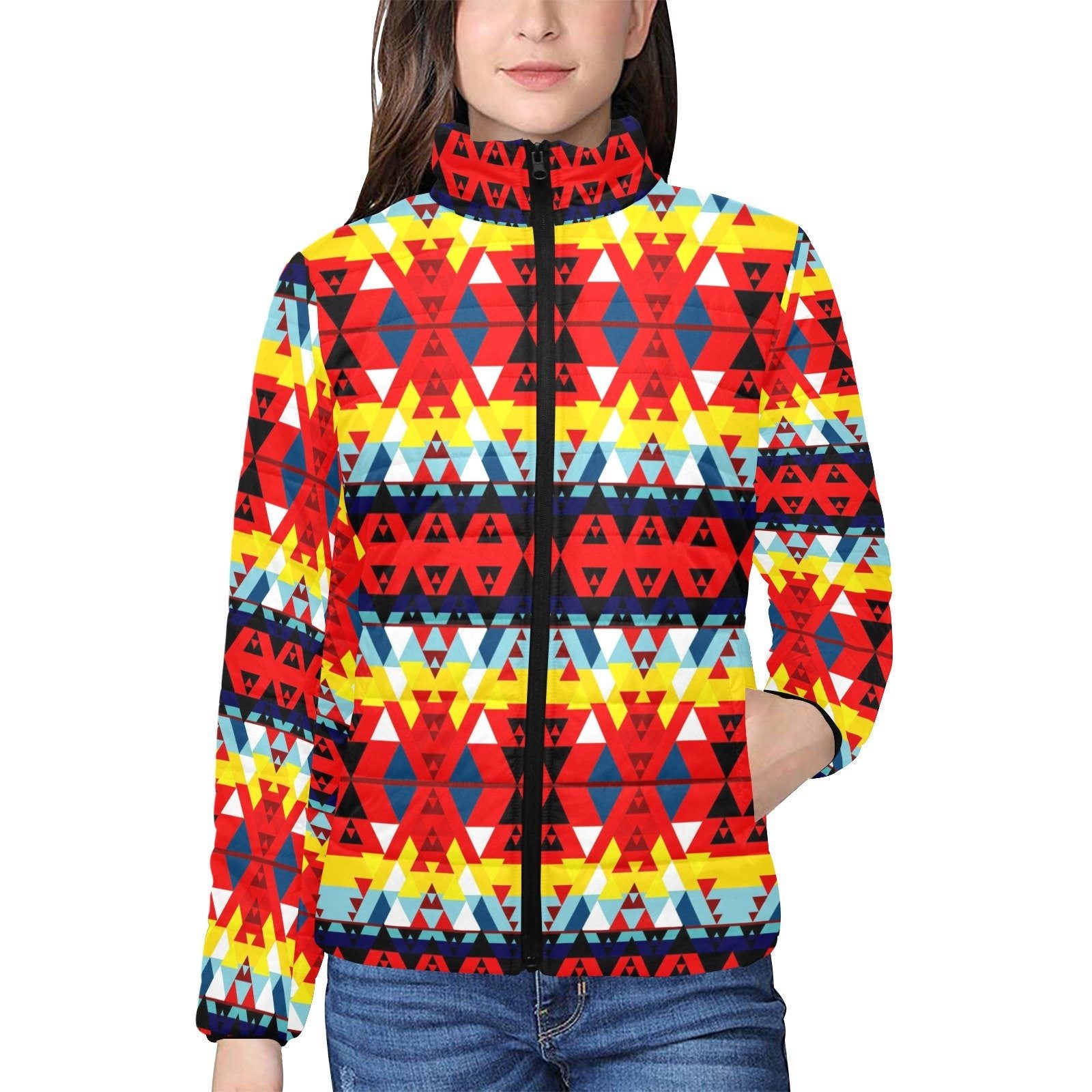 Writing on Stone Enemy Retreat Women's Stand Collar Padded Jacket (Model H41) jacket e-joyer