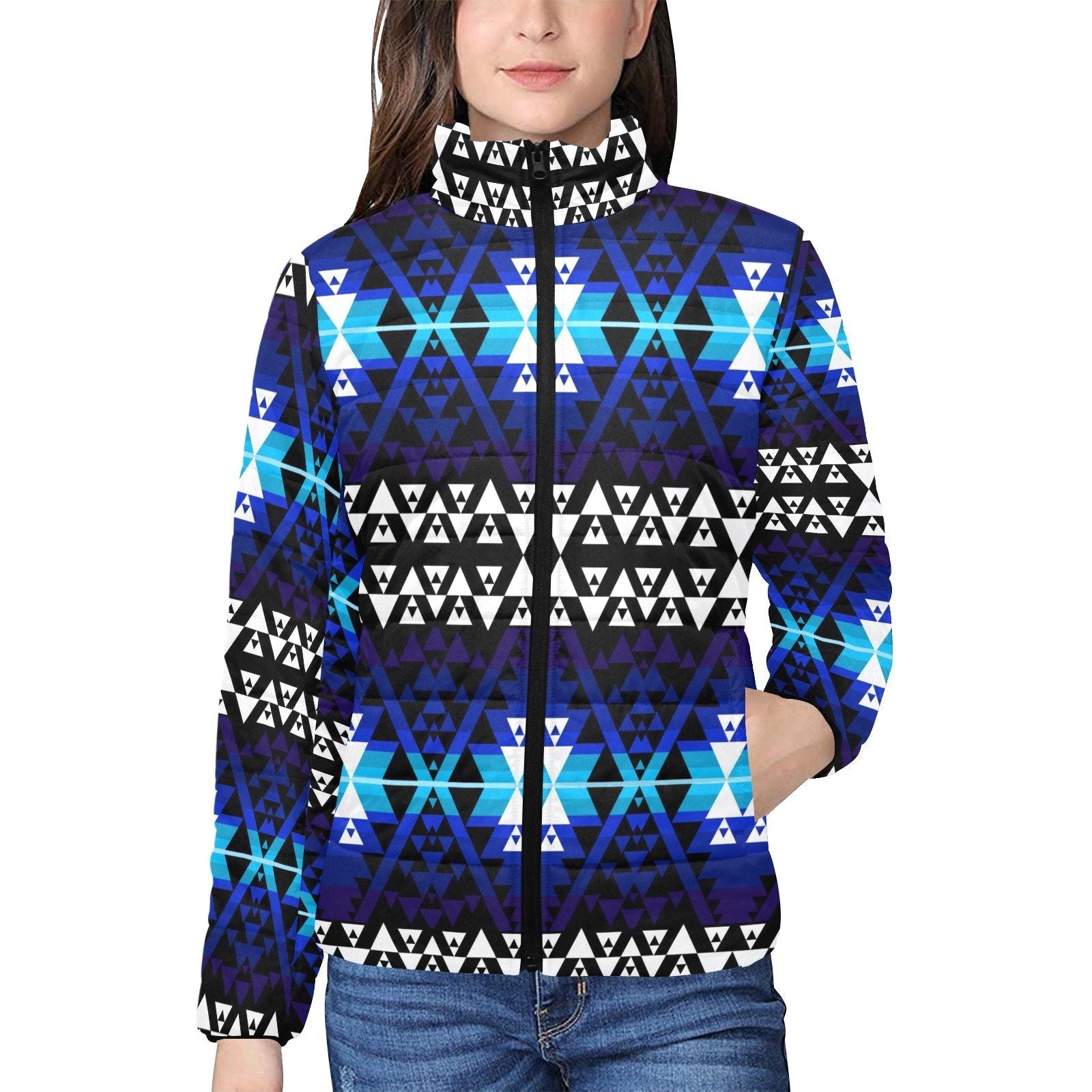 Writing on Stone Night Watch Women's Stand Collar Padded Jacket (Model H41) jacket e-joyer