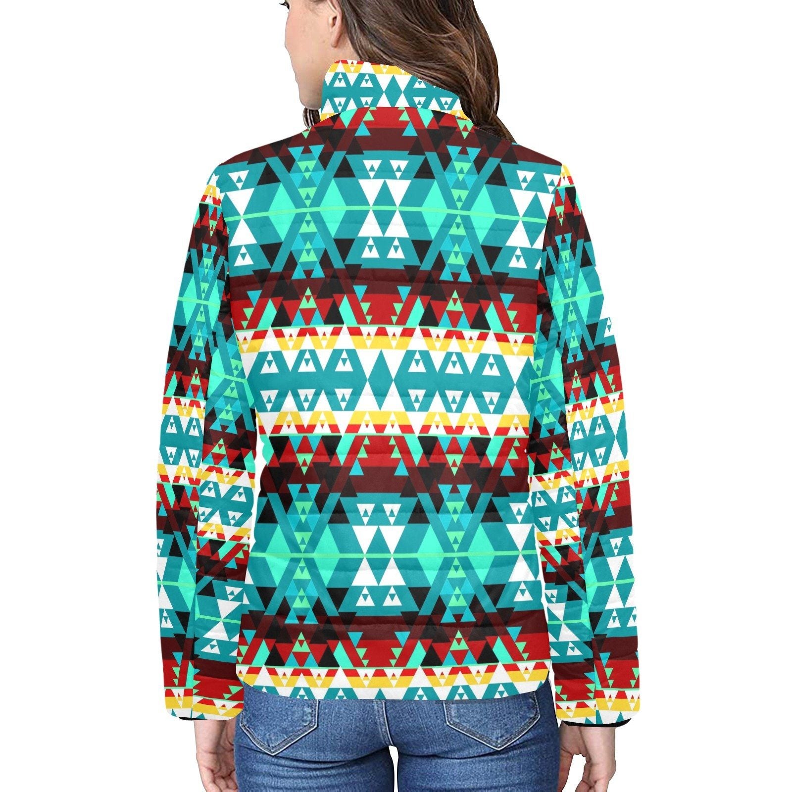 Writing on Stone Wheel Women's Stand Collar Padded Jacket (Model H41) jacket e-joyer
