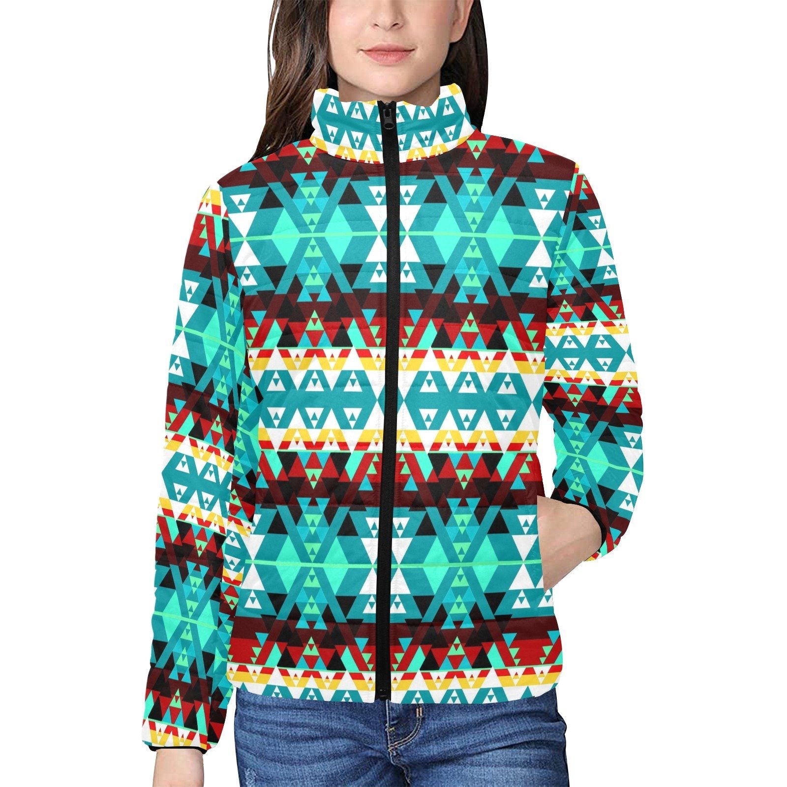 Writing on Stone Wheel Women's Stand Collar Padded Jacket (Model H41) jacket e-joyer