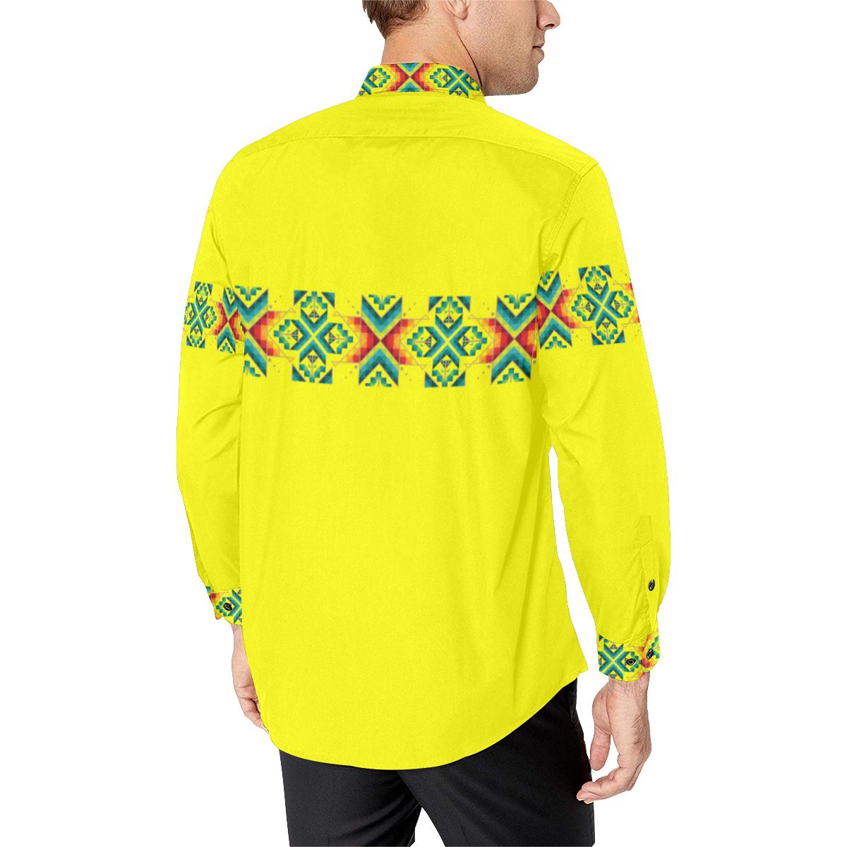 Yellow Blanket Strip-1 Men's All Over Print Casual Dress Shirt (Model T61) Men's Dress Shirt (T61) e-joyer