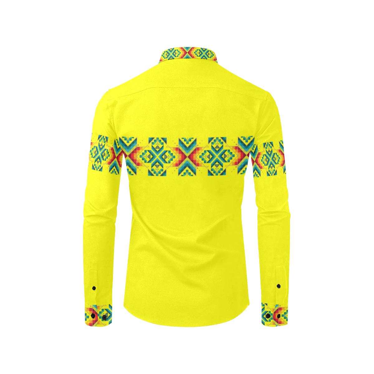 Yellow Blanket Strip-1 Men's All Over Print Casual Dress Shirt (Model T61) Men's Dress Shirt (T61) e-joyer