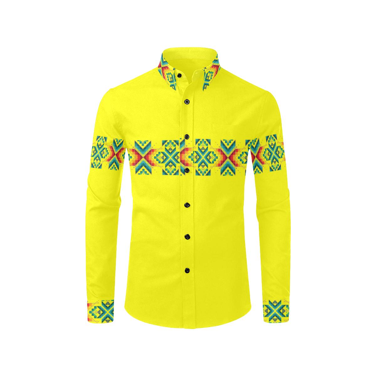 Yellow Blanket Strip-1 Men's All Over Print Casual Dress Shirt (Model T61) Men's Dress Shirt (T61) e-joyer