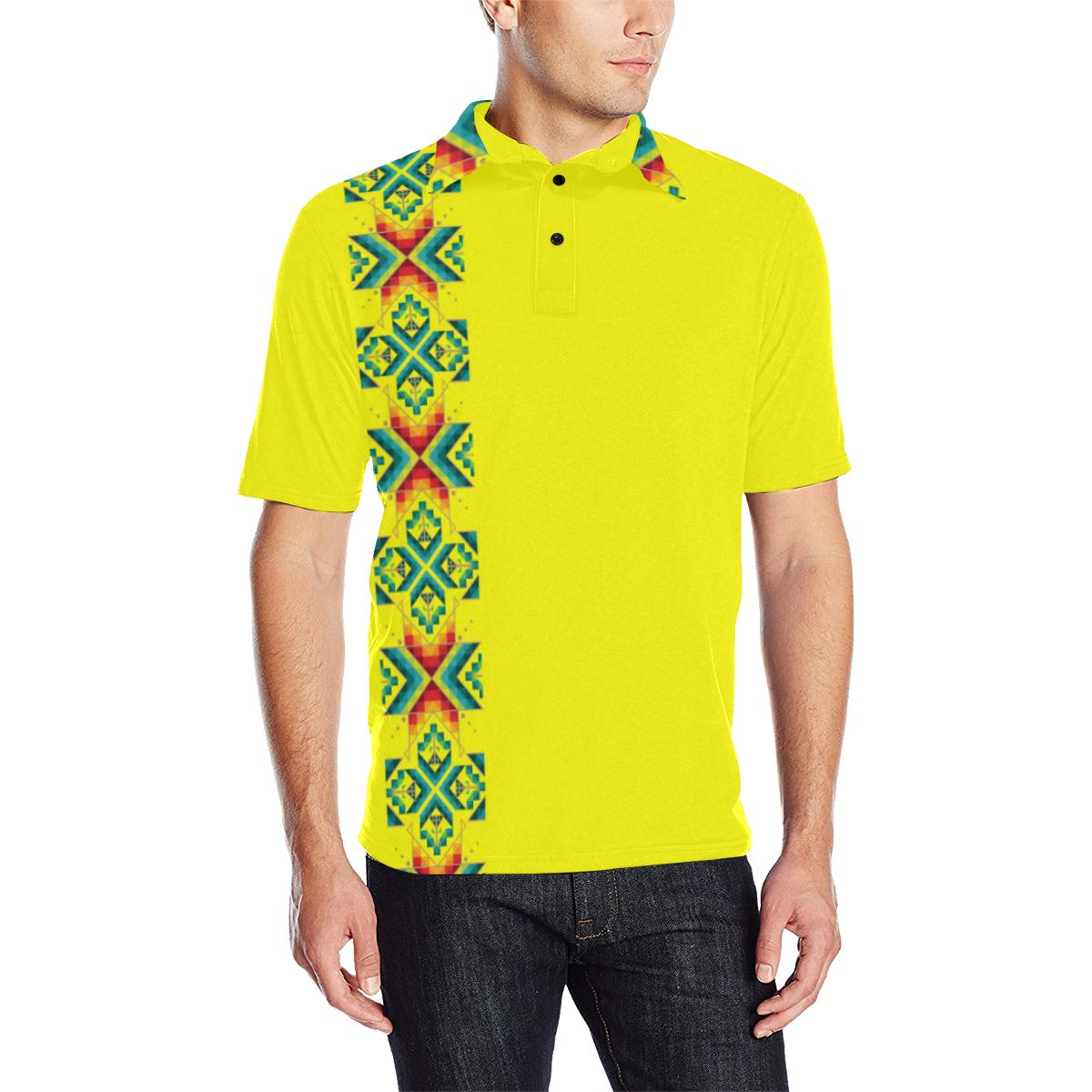 Yellow Blanket Strip Men's All Over Print Polo Shirt (Model T55) Men's Polo Shirt (Model T55) e-joyer