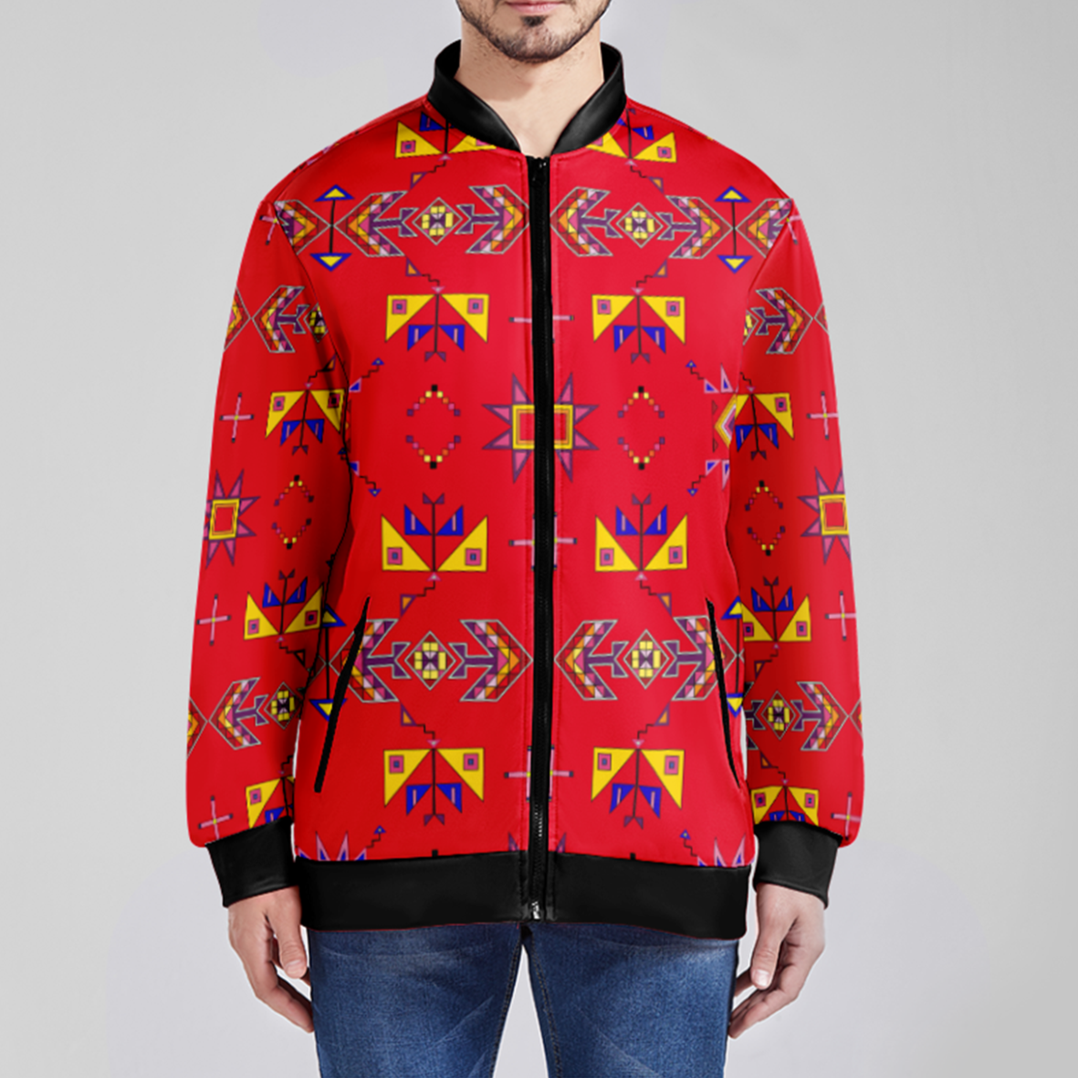 Scattered Generations Red Zippered Collared Lightweight Jacket