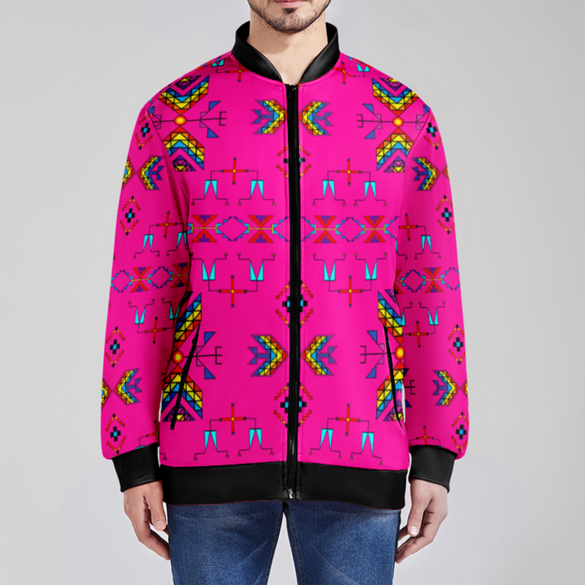 Rainy Chief Rainbow Hot Pink Zippered Collared Lightweight Jacket