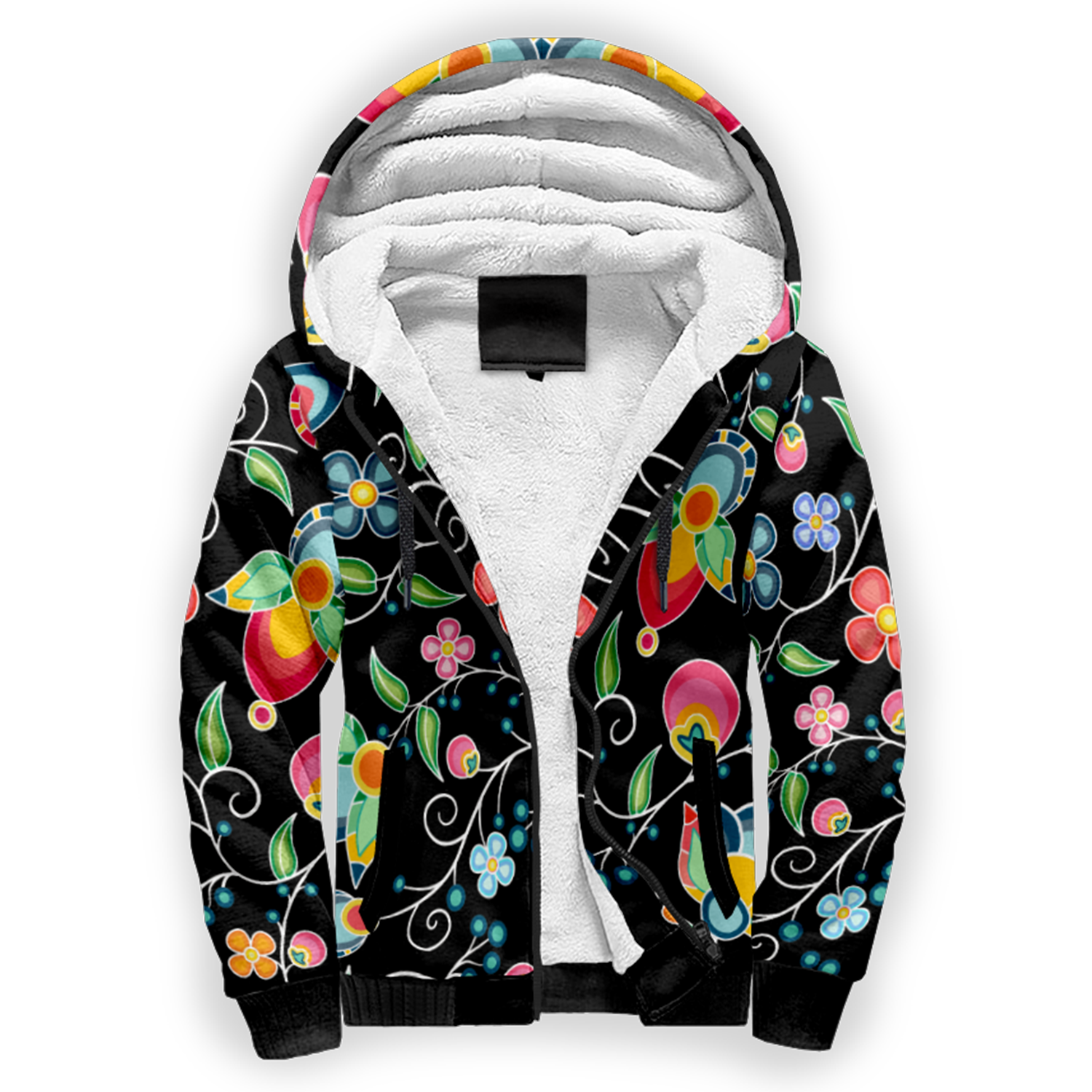 Floral Bounty Black Sherpa Hoodie