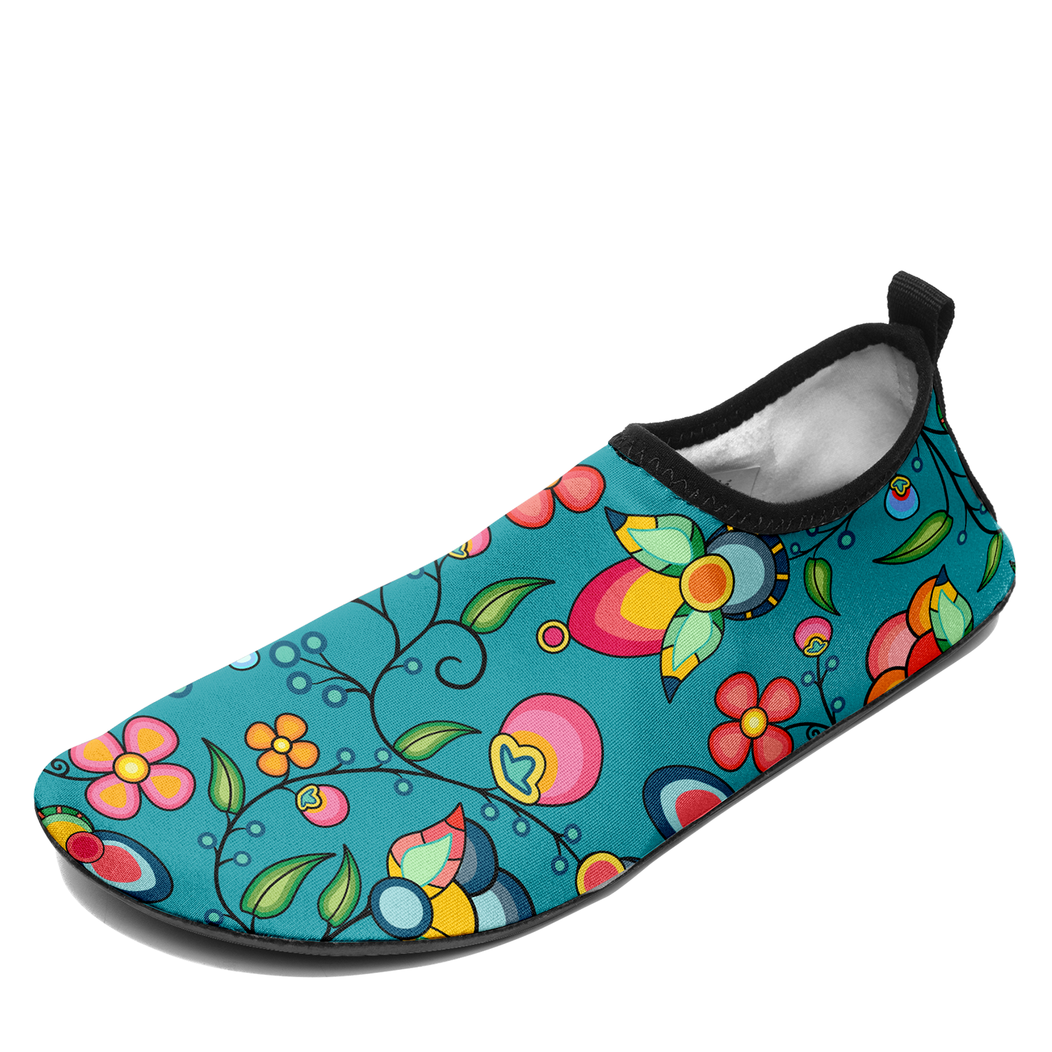 Floral Bounty Teal Kid's Sockamoccs Slip On Shoes