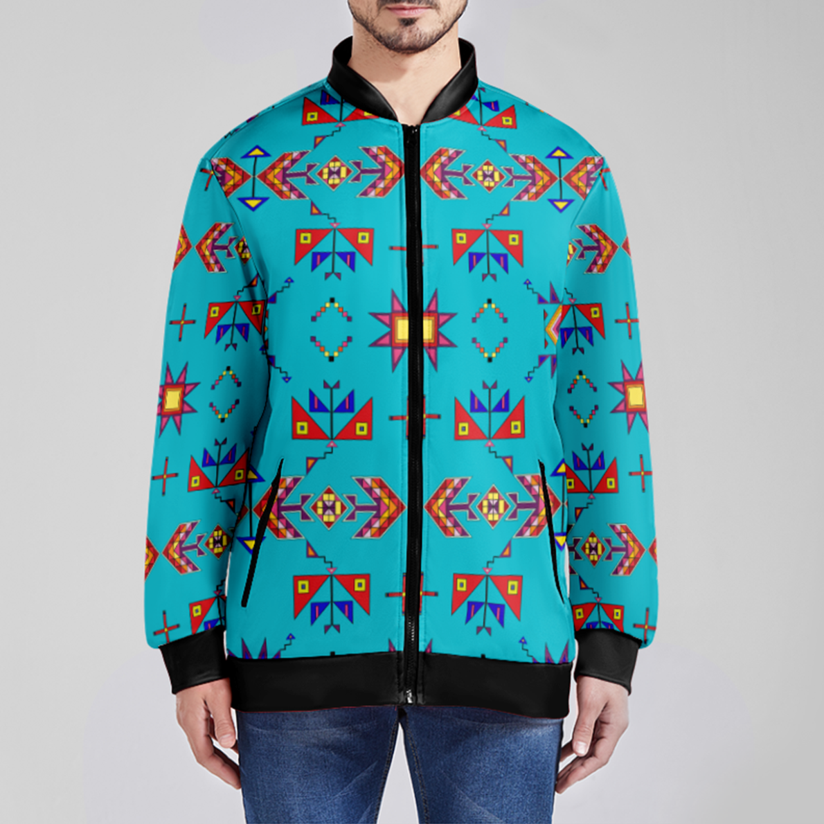 Scattered Generations Turquoise Zippered Collared Lightweight Jacket