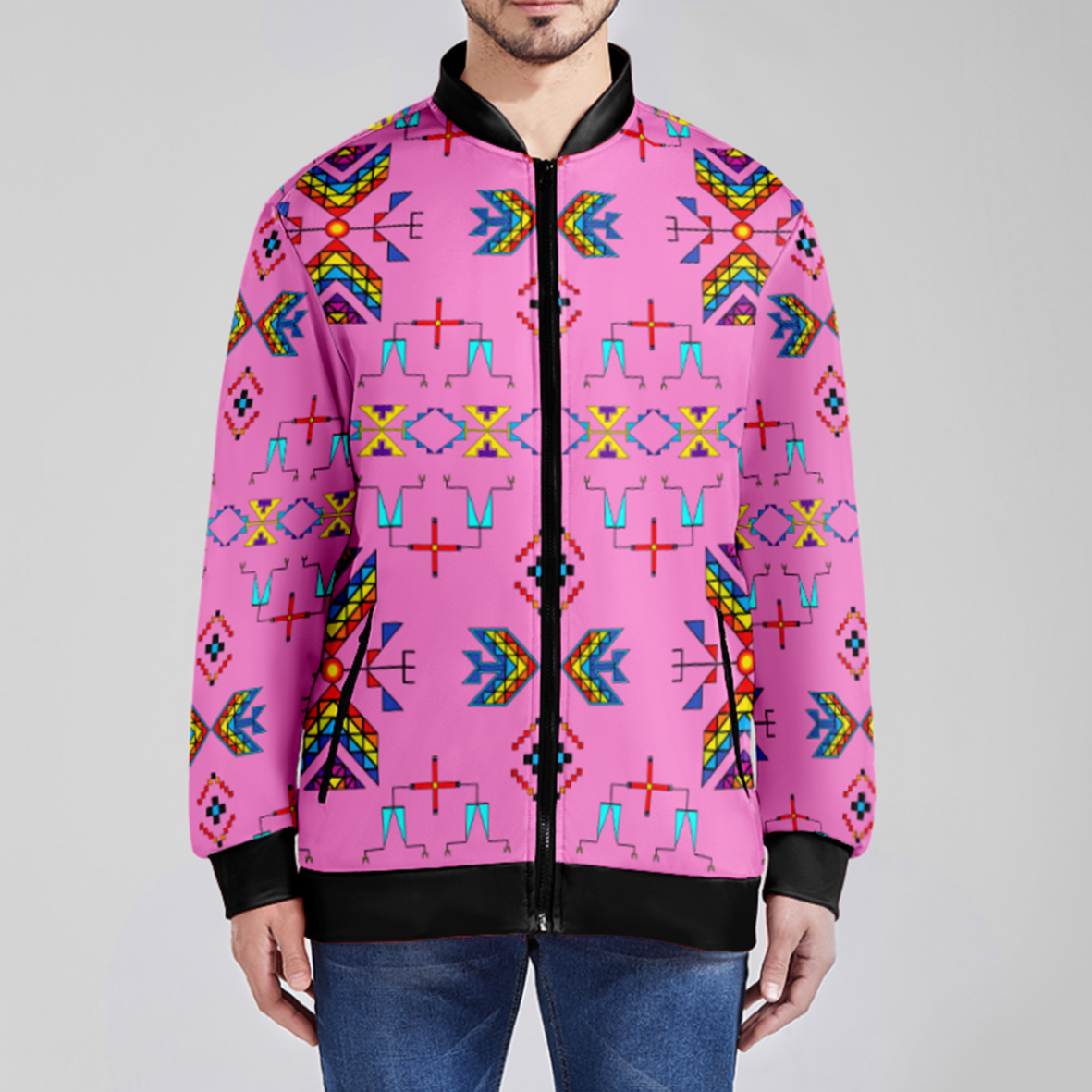 Rainy Chief Rainbow Blush Zippered Collared Lightweight Jacket