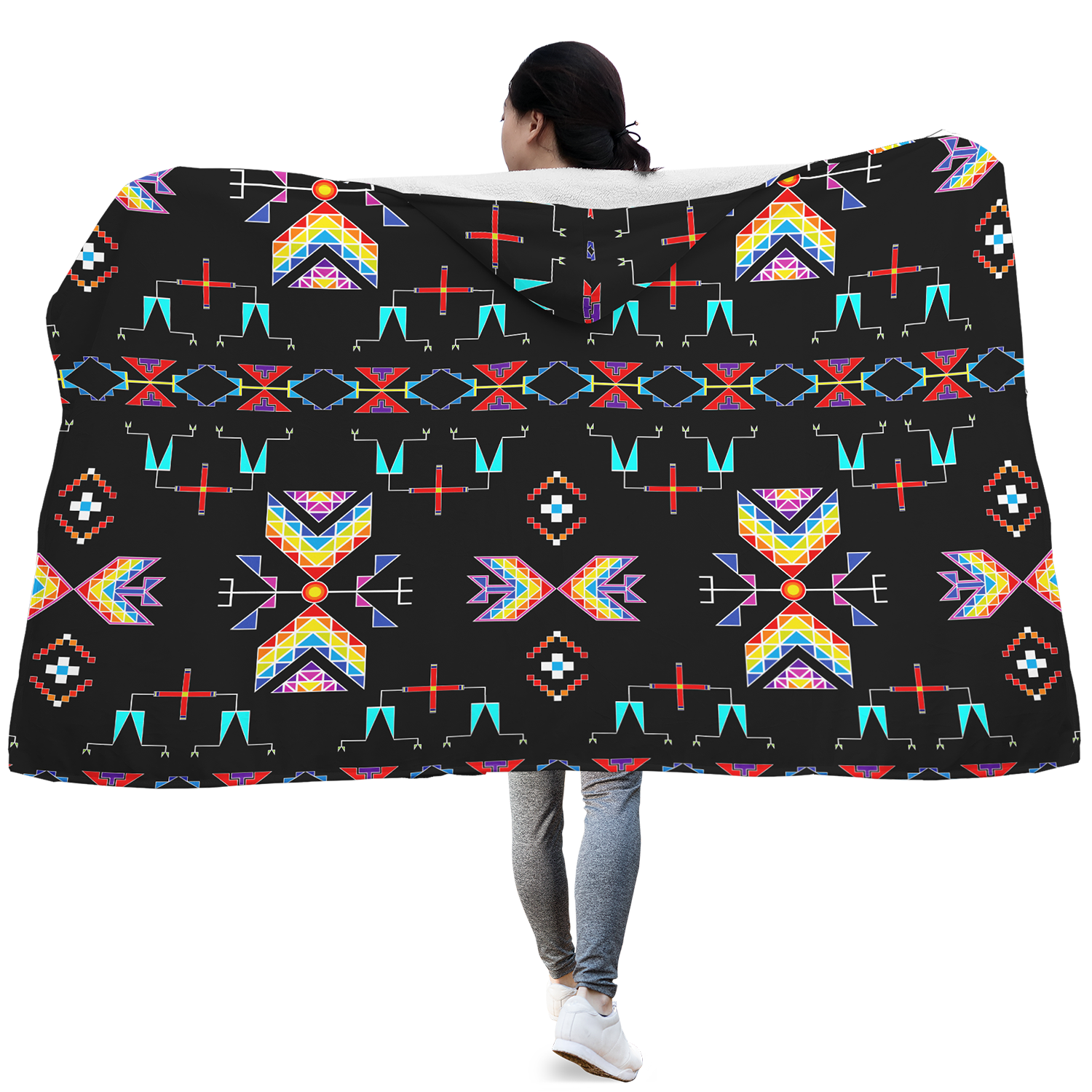 Rainy Chief Rainbow Black Hooded Blanket