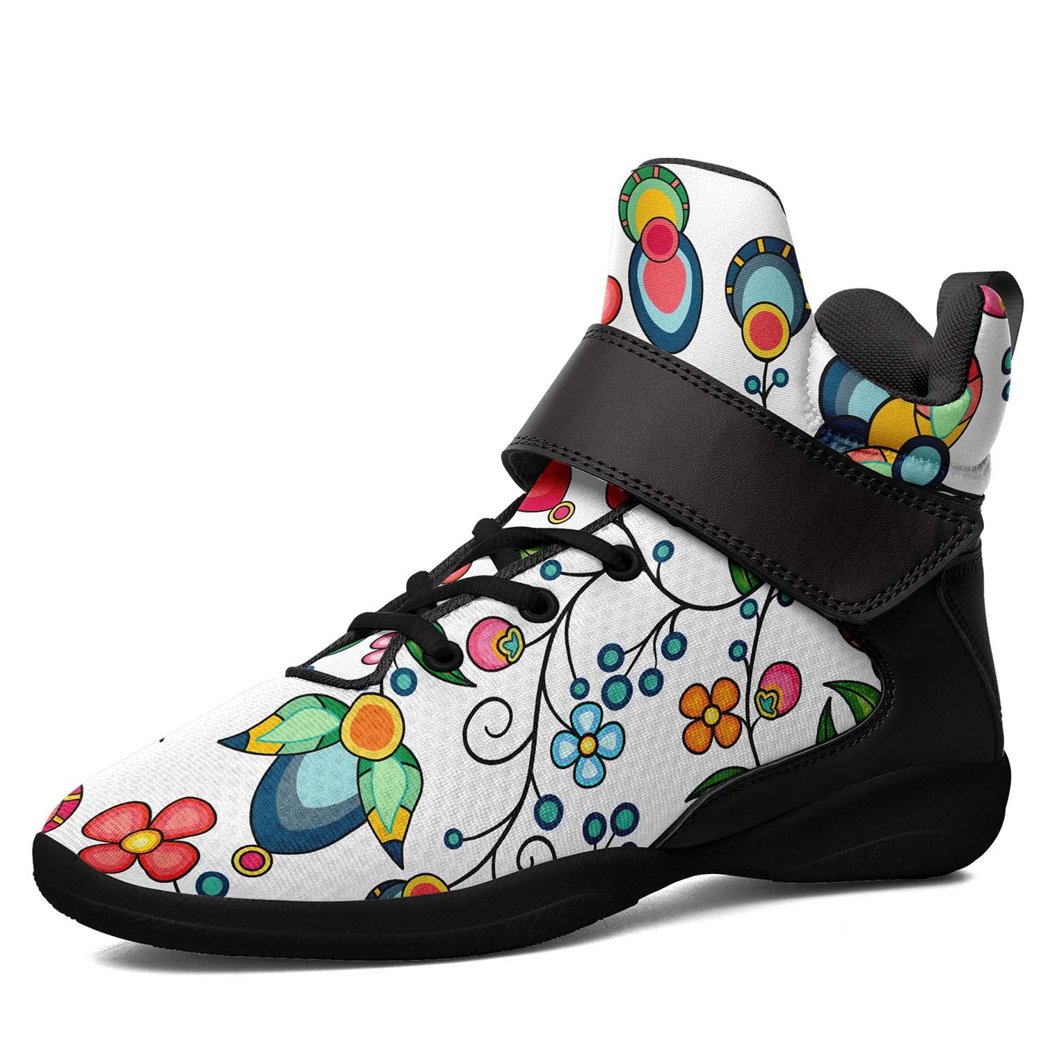 Floral Bounty White Ipottaa Basketball / Sport High Top Shoes - Black Sole