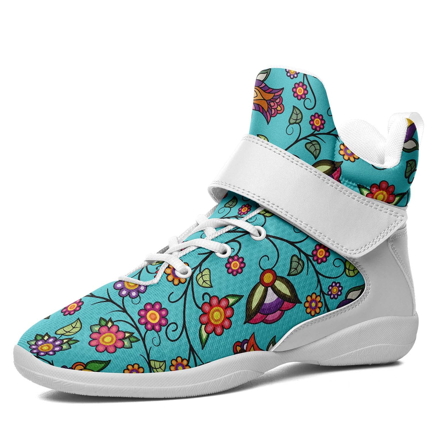 Heartbeat Petals Turquoise Ipottaa Basketball / Sport High Top Shoes - White Sole