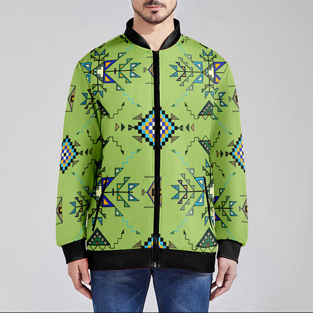 Bear Shield Green Zippered Collared Lightweight Jacket