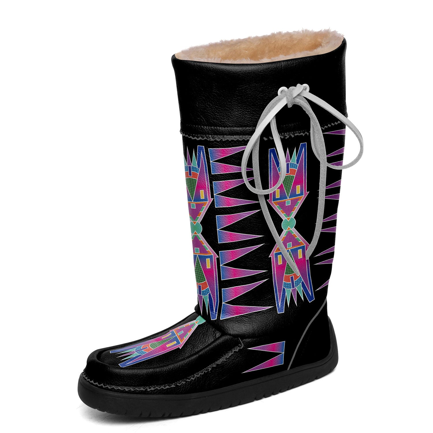 Rainbow Spirit Path Winterberry Black Real Leather MocLux