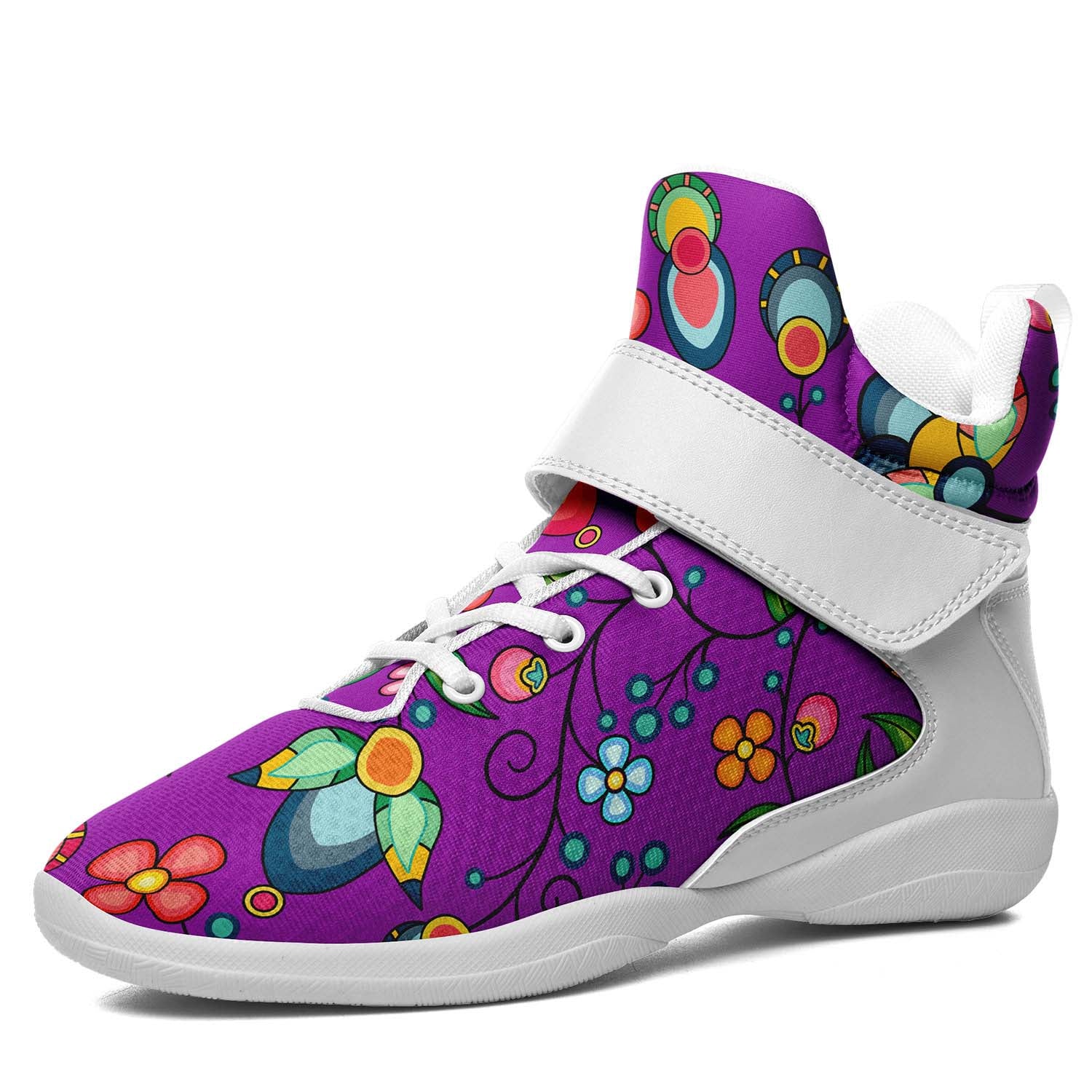 Floral Bounty Purple Leaves Ipottaa Basketball / Sport High Top Shoes - White Sole