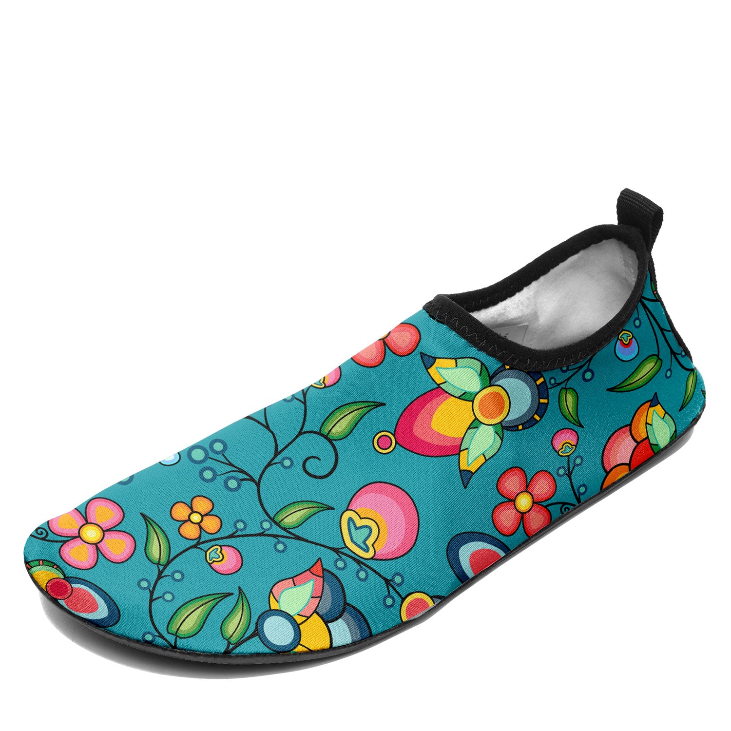 Floral Bounty Teal Kid's Sockamoccs Slip On Shoes