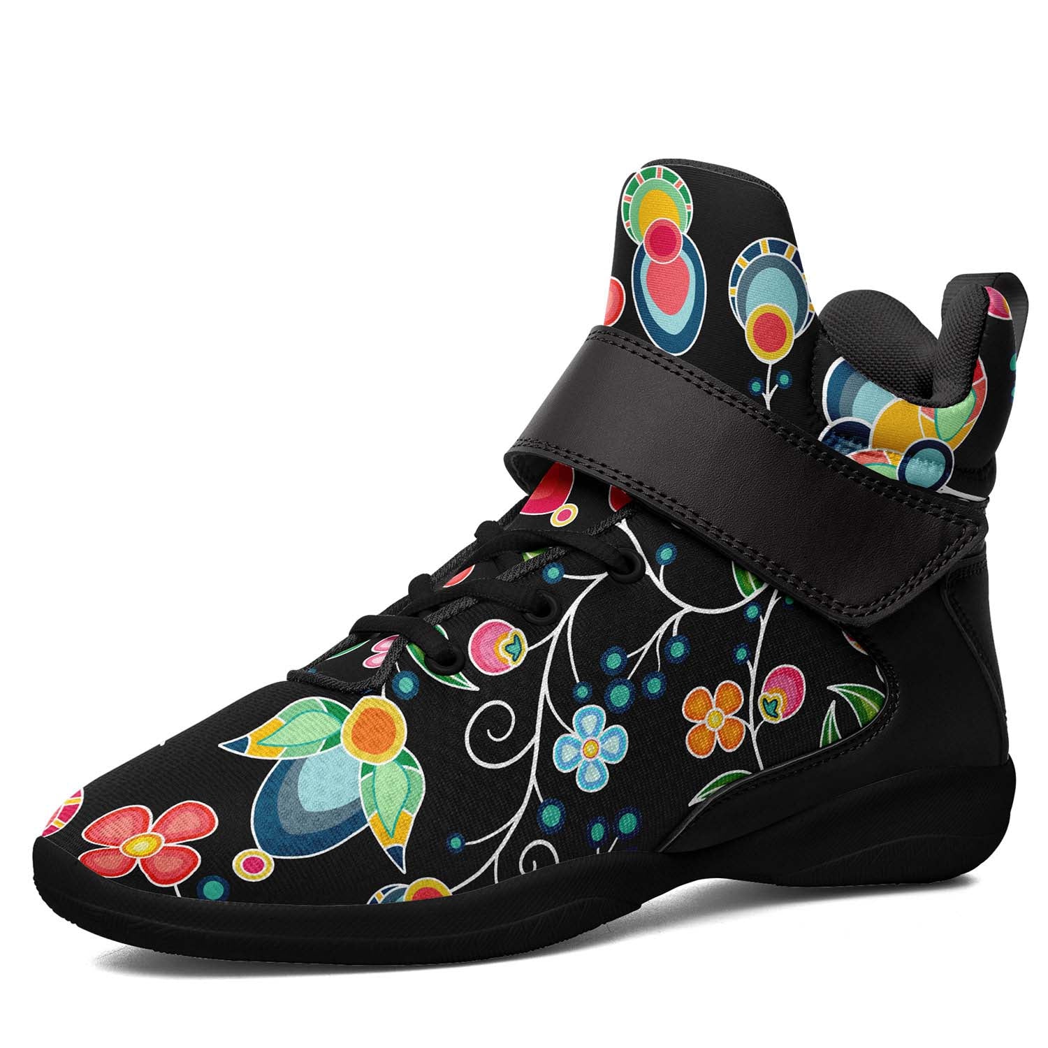 Floral Bounty Black Ipottaa Basketball / Sport High Top Shoes - Black Sole