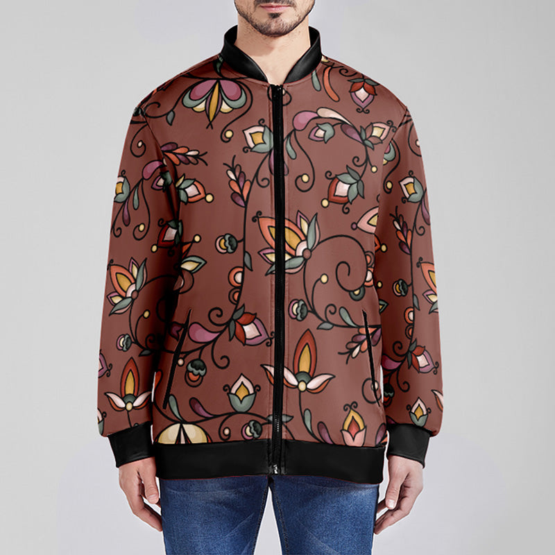 Burnt Sky Petals Brown Zippered Collared Lightweight Jacket