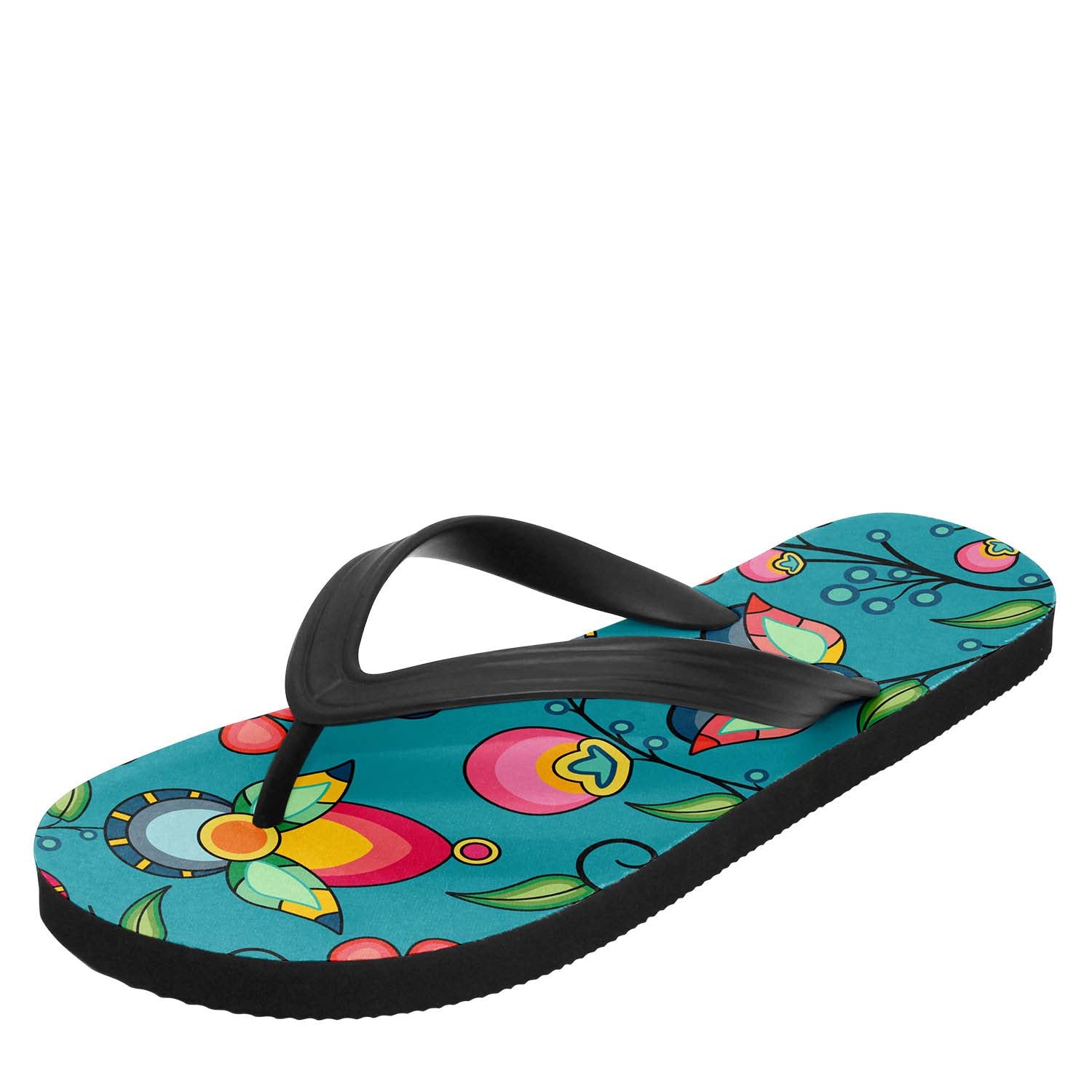 Floral Bounty Teal Flip Flops