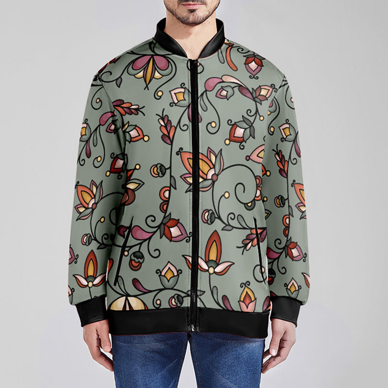 Burnt Sky Petals Green Zippered Collared Lightweight Jacket