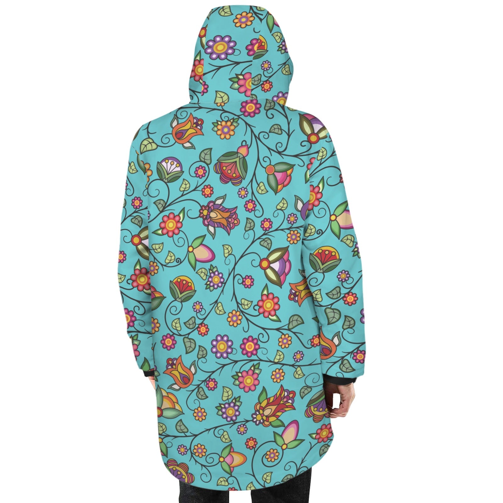 Heartbeat Petals Turquoise Unisex Sherpa Lined Hooded Coat