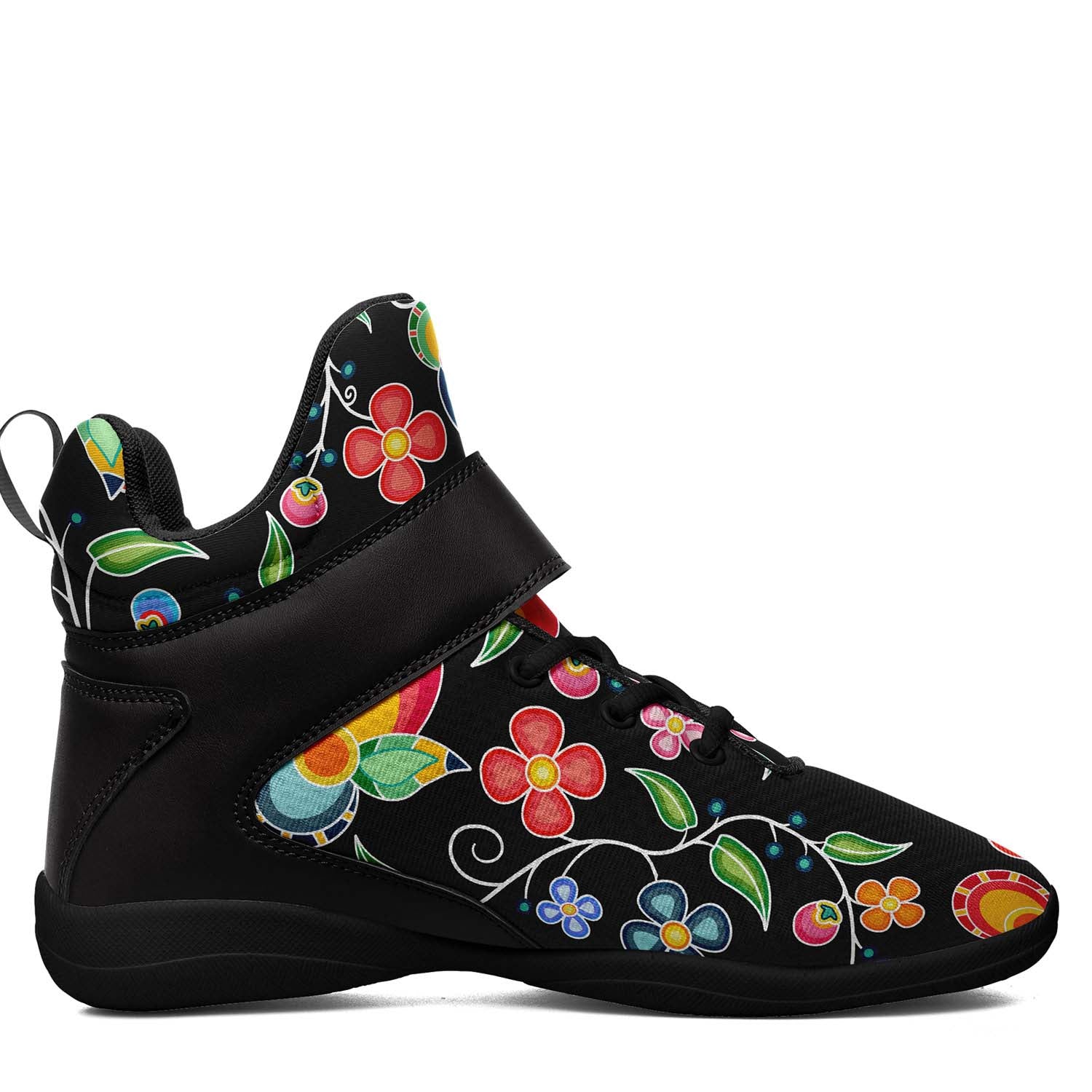 Floral Bounty Black Ipottaa Basketball / Sport High Top Shoes - Black Sole