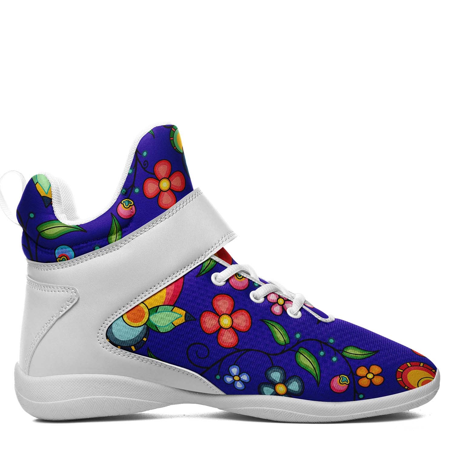 Floral Bounty Blue Ipottaa Basketball / Sport High Top Shoes - White Sole