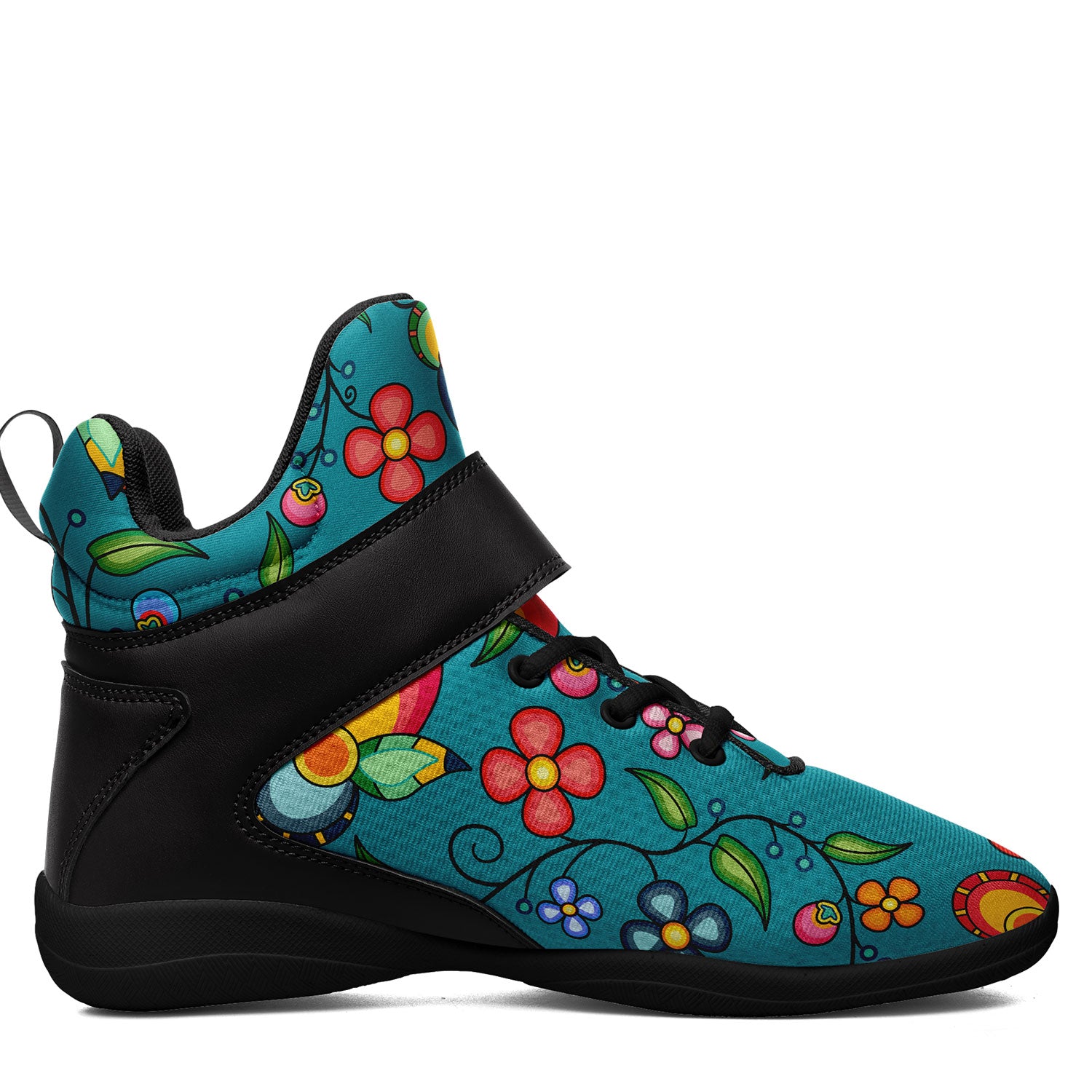Floral Bounty Teal Ipottaa Basketball / Sport High Top Shoes - Black Sole