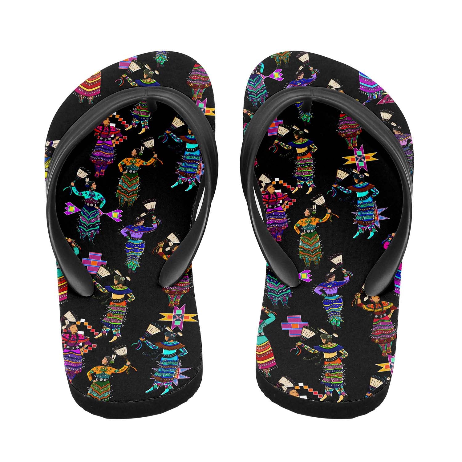 Women's Jingle Dancers Black Flip Flops
