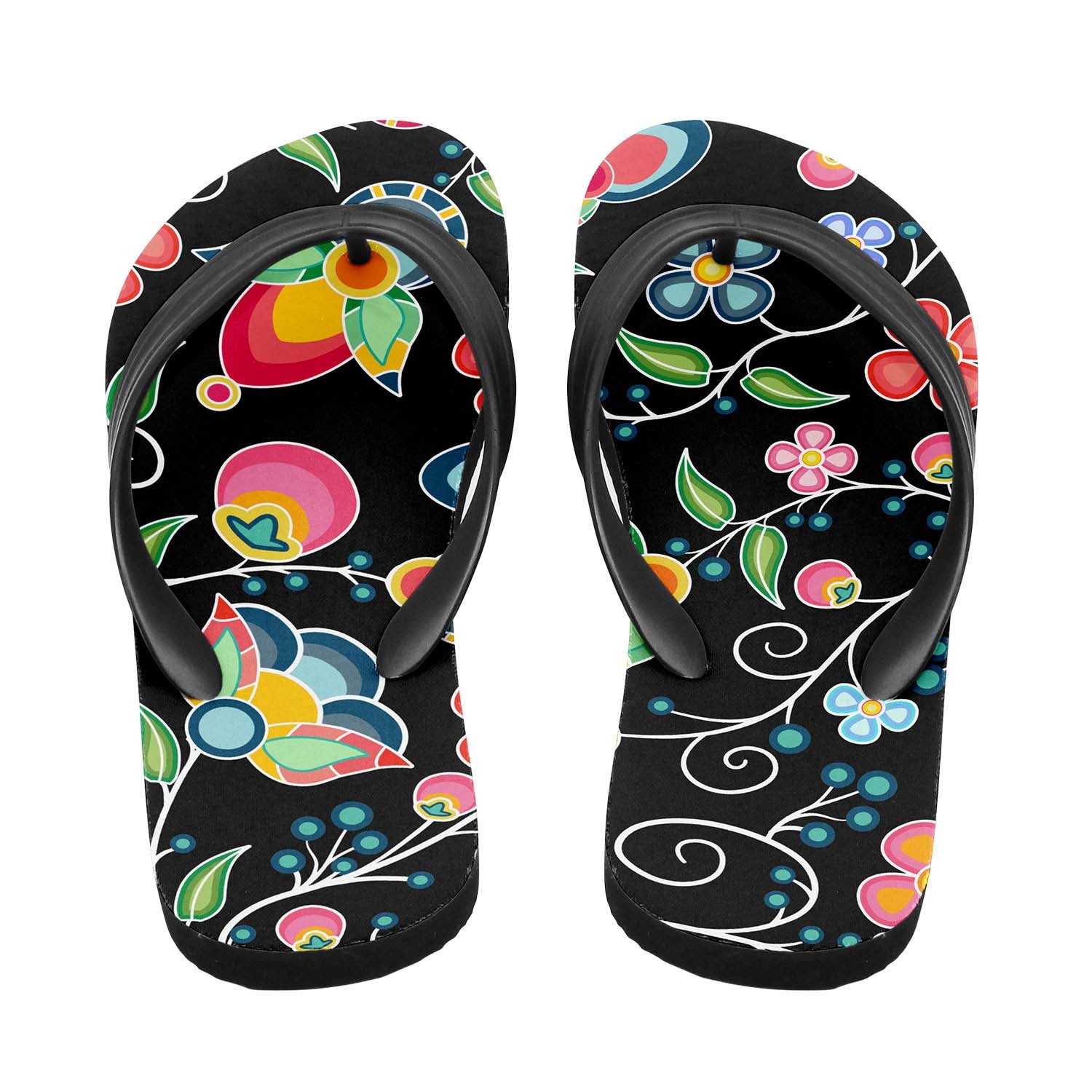 Floral Bounty Black Flip Flops