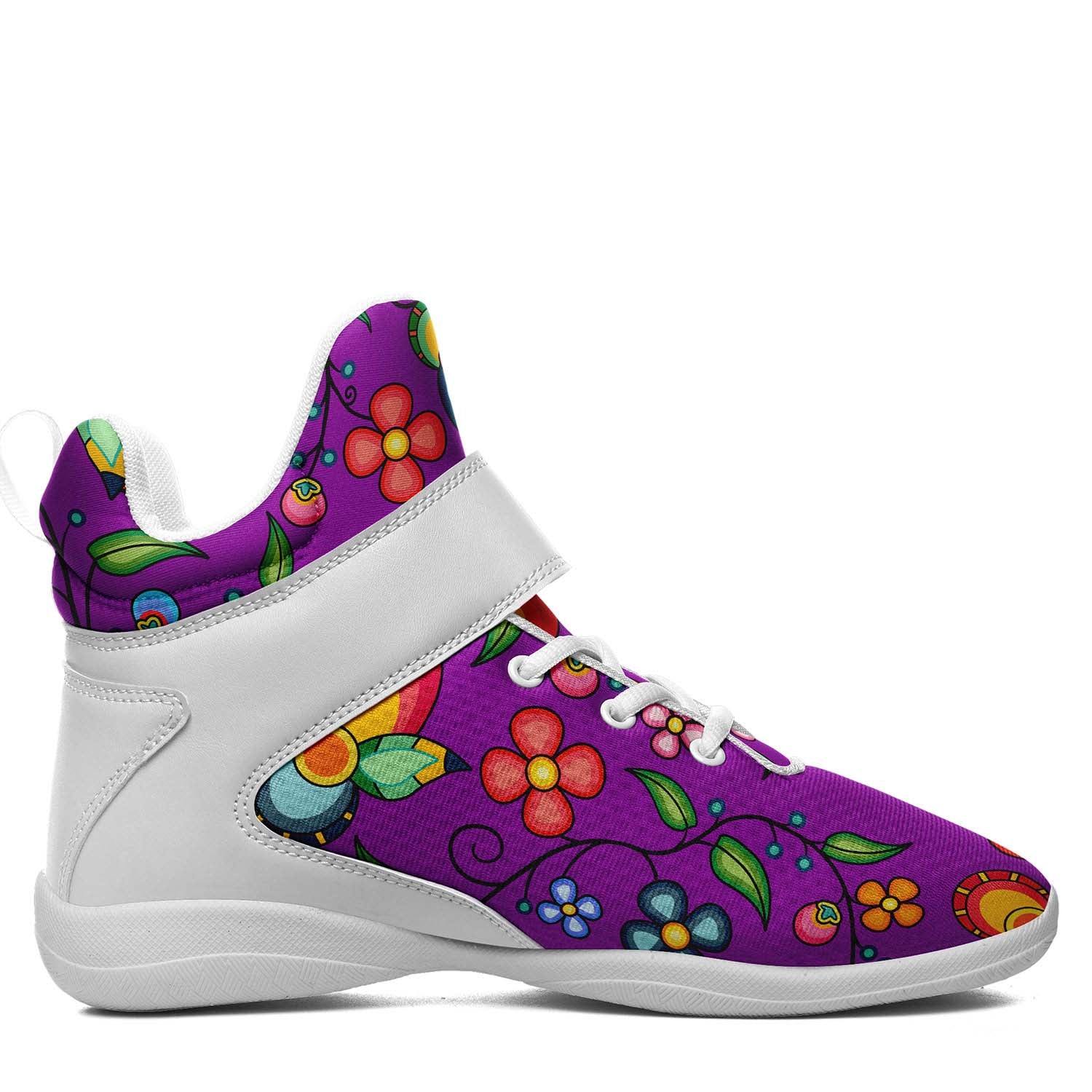 Floral Bounty Purple Leaves Ipottaa Basketball / Sport High Top Shoes - White Sole