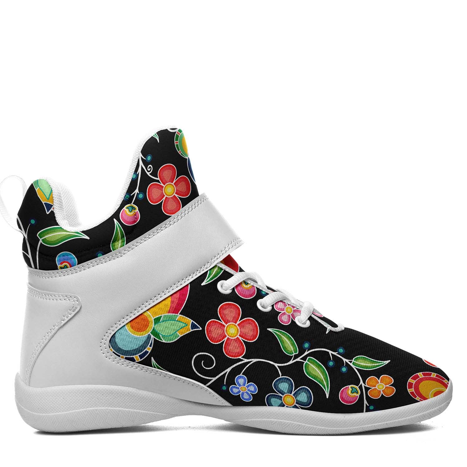 Floral Bounty Black Ipottaa Basketball / Sport High Top Shoes - White Sole