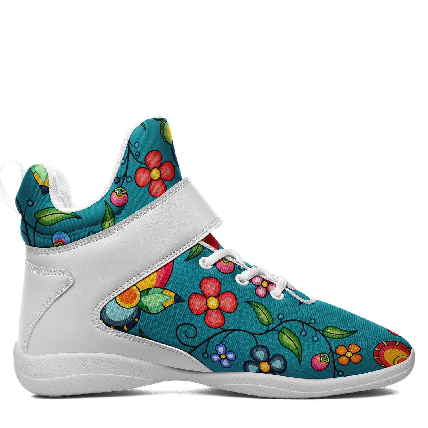 Floral Bounty Teal Ipottaa Basketball / Sport High Top Shoes - White Sole
