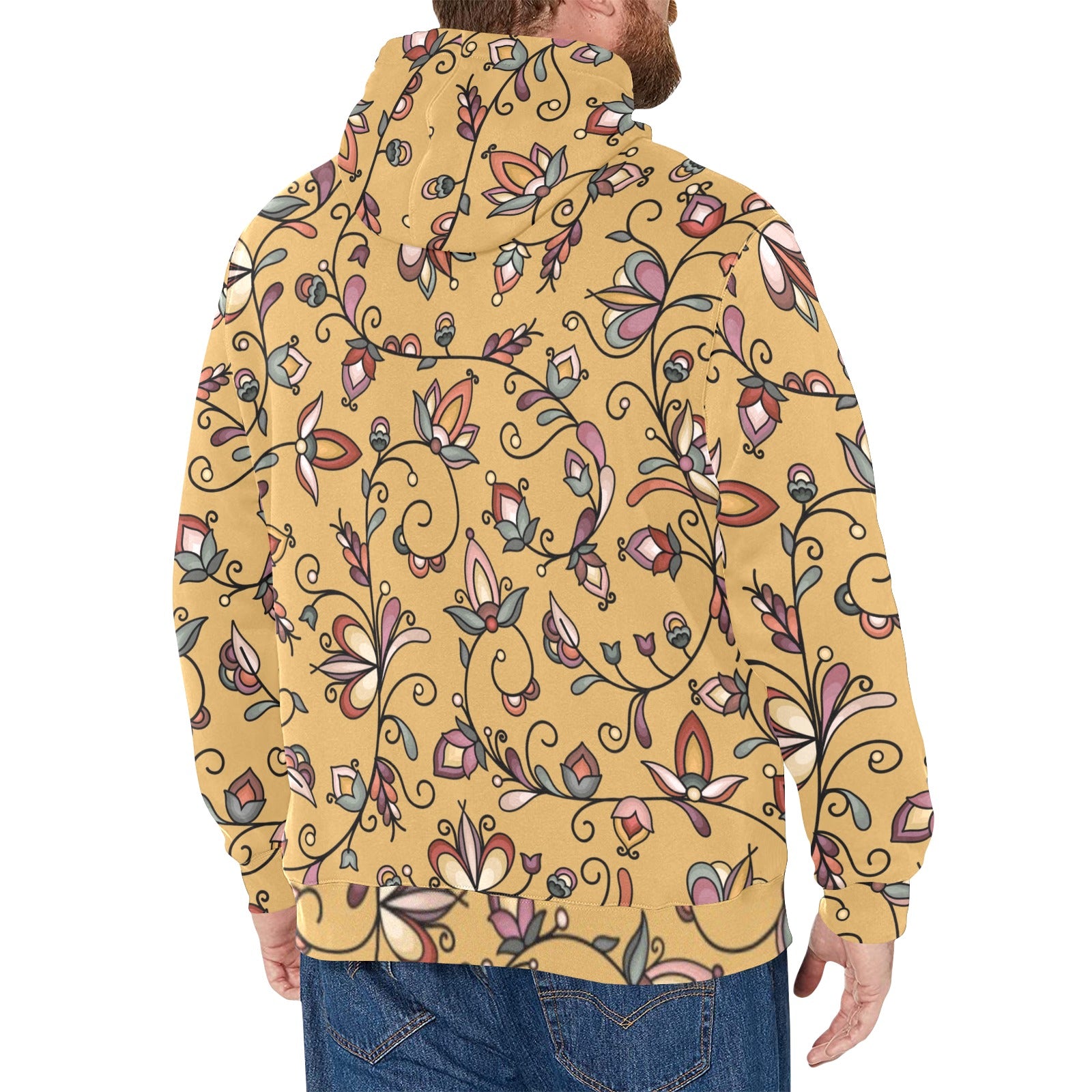 Burnt Sky Petals Gold Men's Long Sleeve Fleece Hoodie