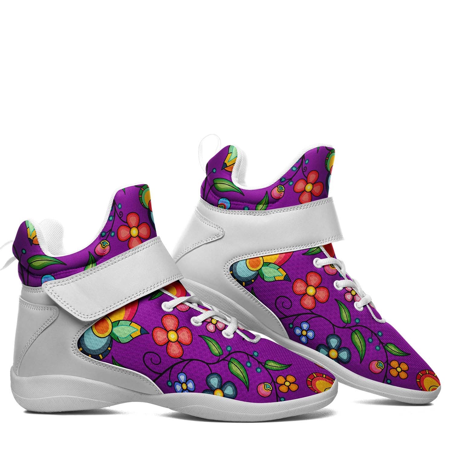 Floral Bounty Purple Leaves Ipottaa Basketball / Sport High Top Shoes - White Sole