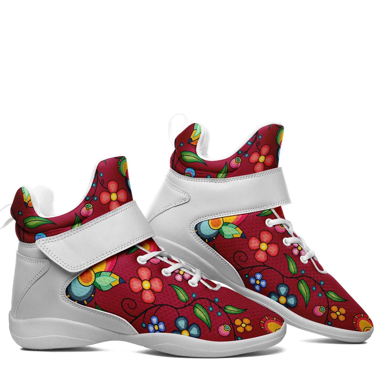 Floral Bounty Magenta Leaves Ipottaa Basketball / Sport High Top Shoes - White Sole
