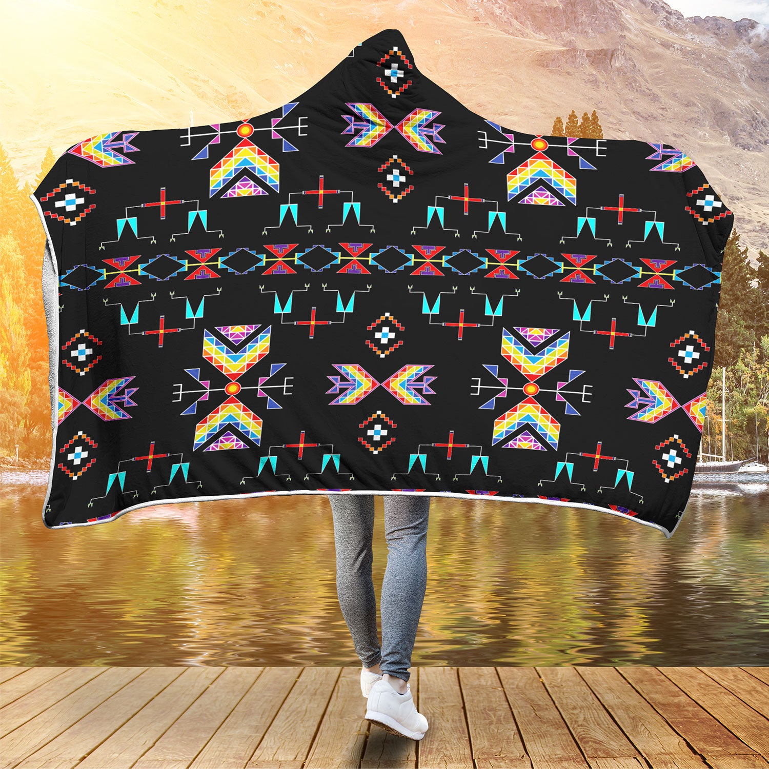 Rainy Chief Rainbow Black Hooded Blanket