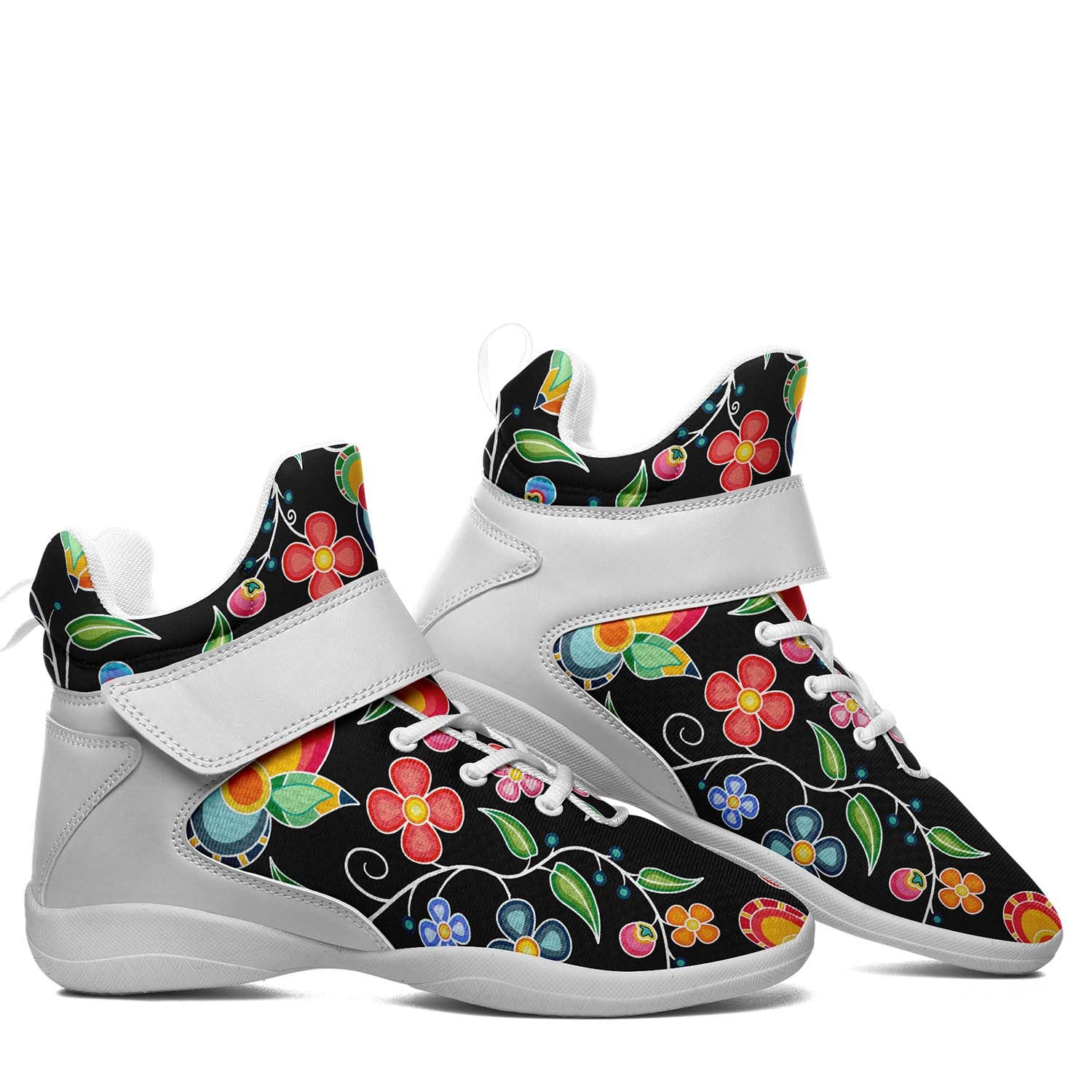 Floral Bounty Black Ipottaa Basketball / Sport High Top Shoes - White Sole