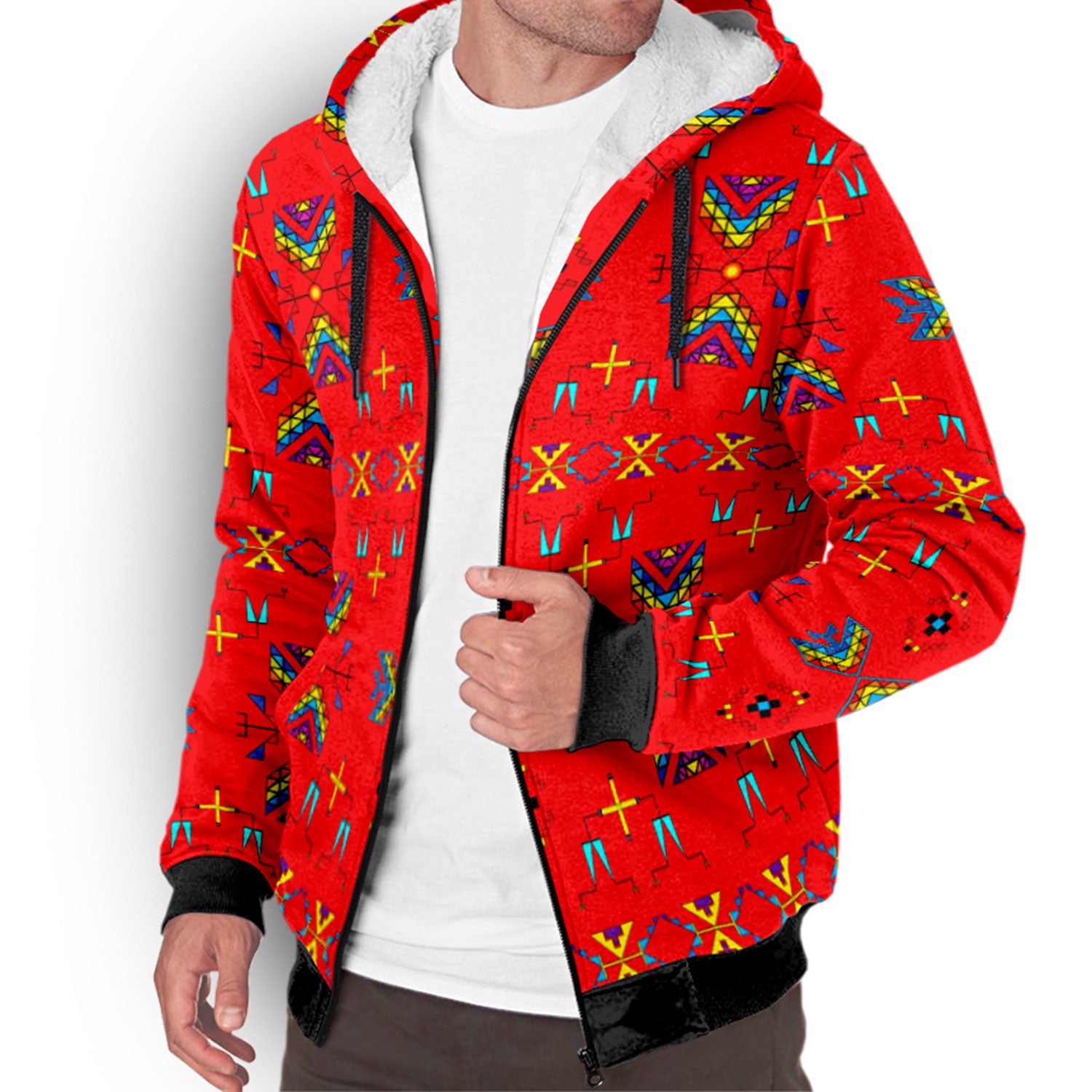 Rainy Chief Rainbow Red Sherpa Hoodie