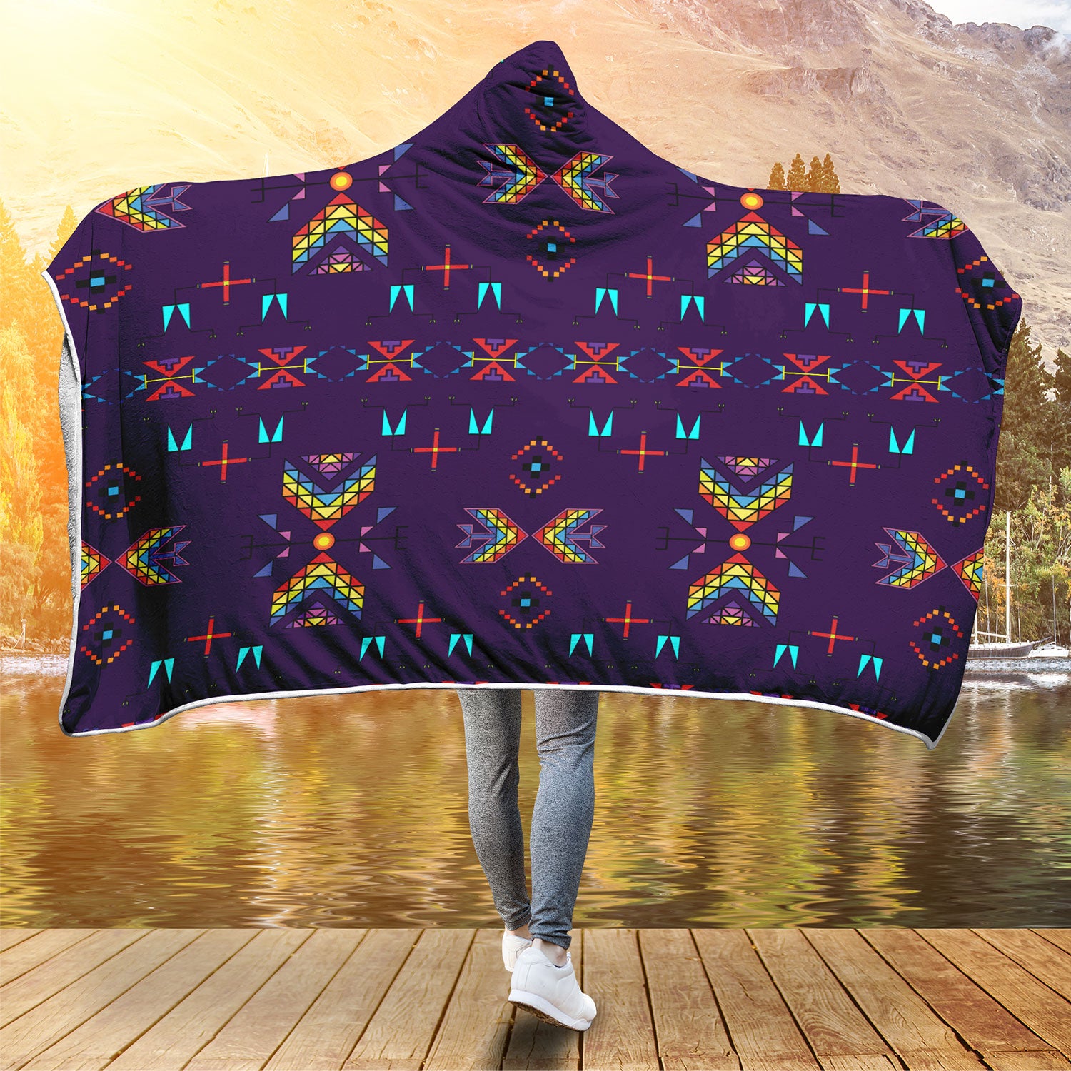 Rainy Chief Rainbow Dark Purple Hooded Blanket