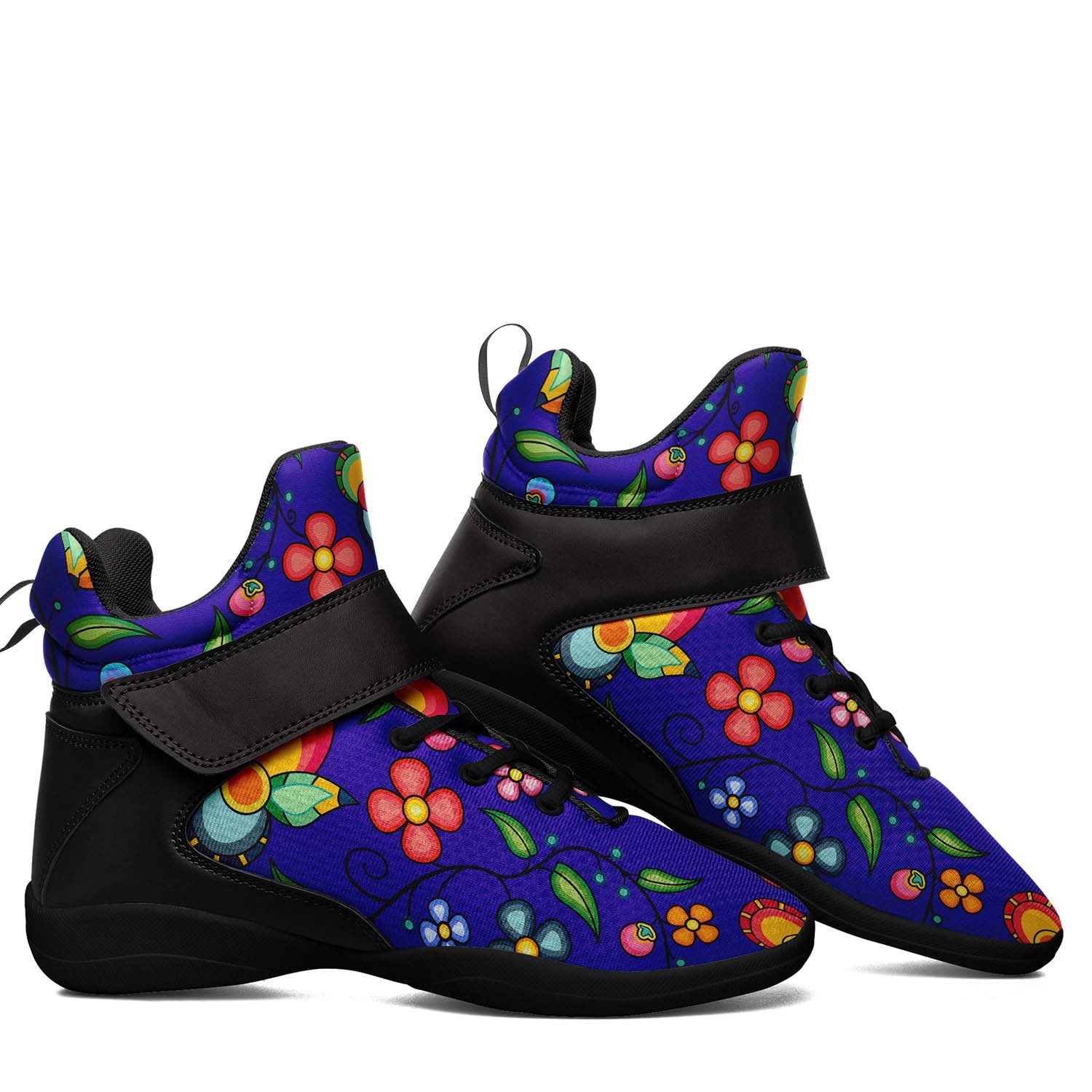 Floral Bounty Blue Ipottaa Basketball / Sport High Top Shoes - Black Sole