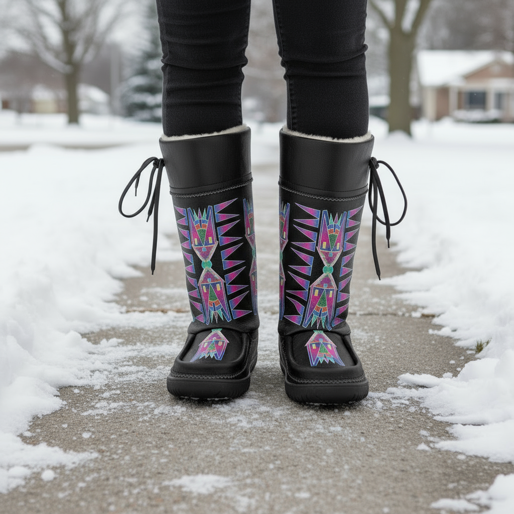 Rainbow Spirit Path Winterberry Black Real Leather MocLux