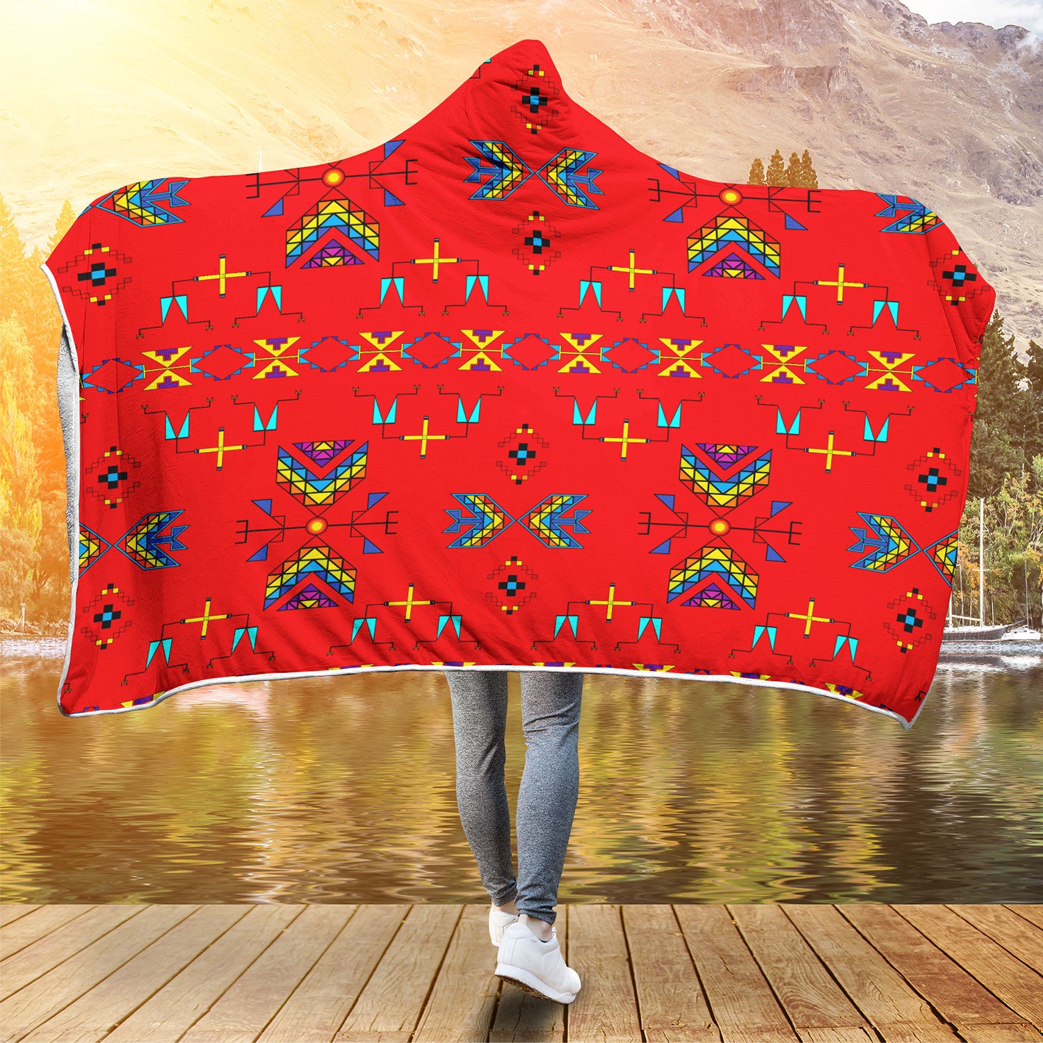 Rainy Chief Rainbow Red Hooded Blanket