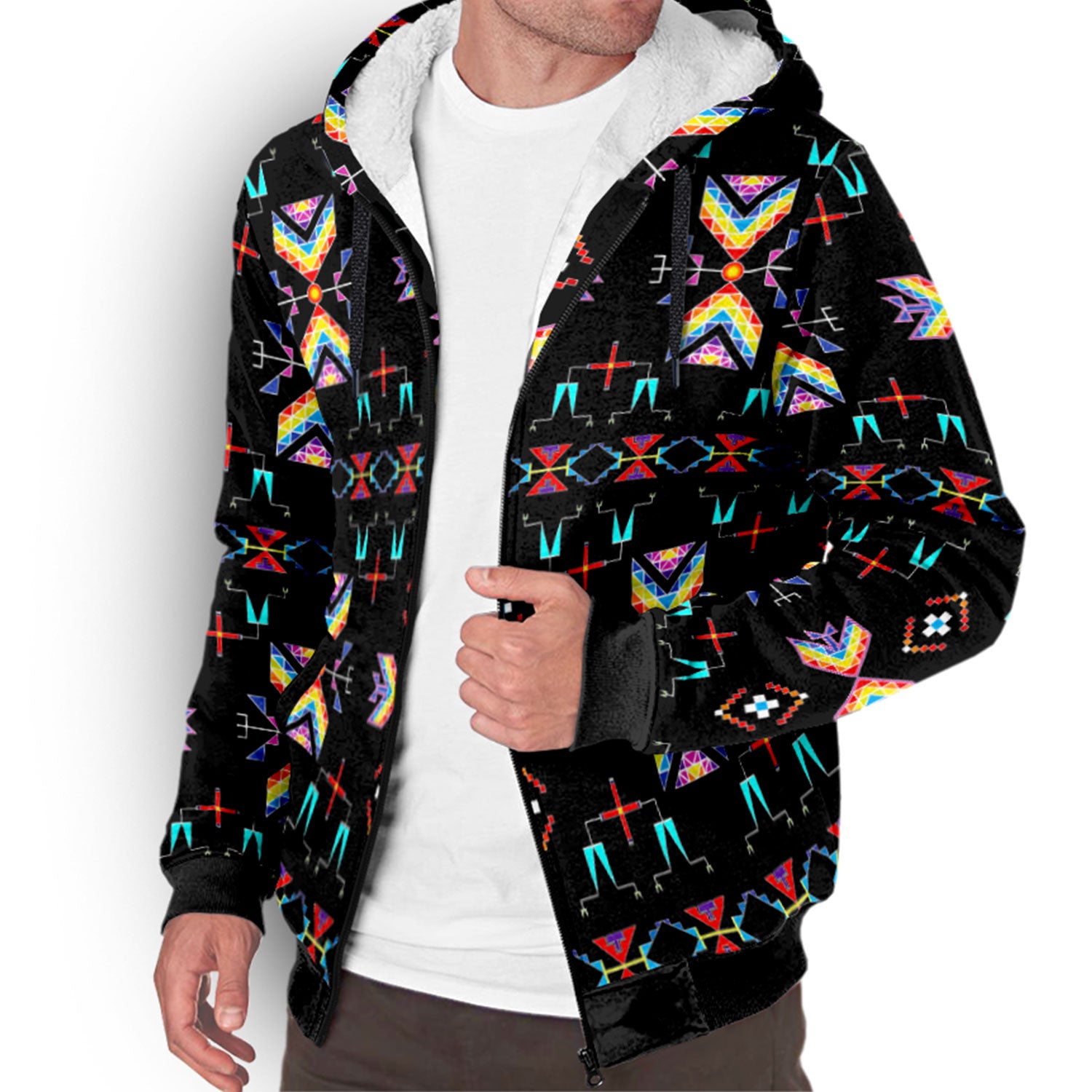 Rainy Chief Rainbow Black Sherpa Hoodie