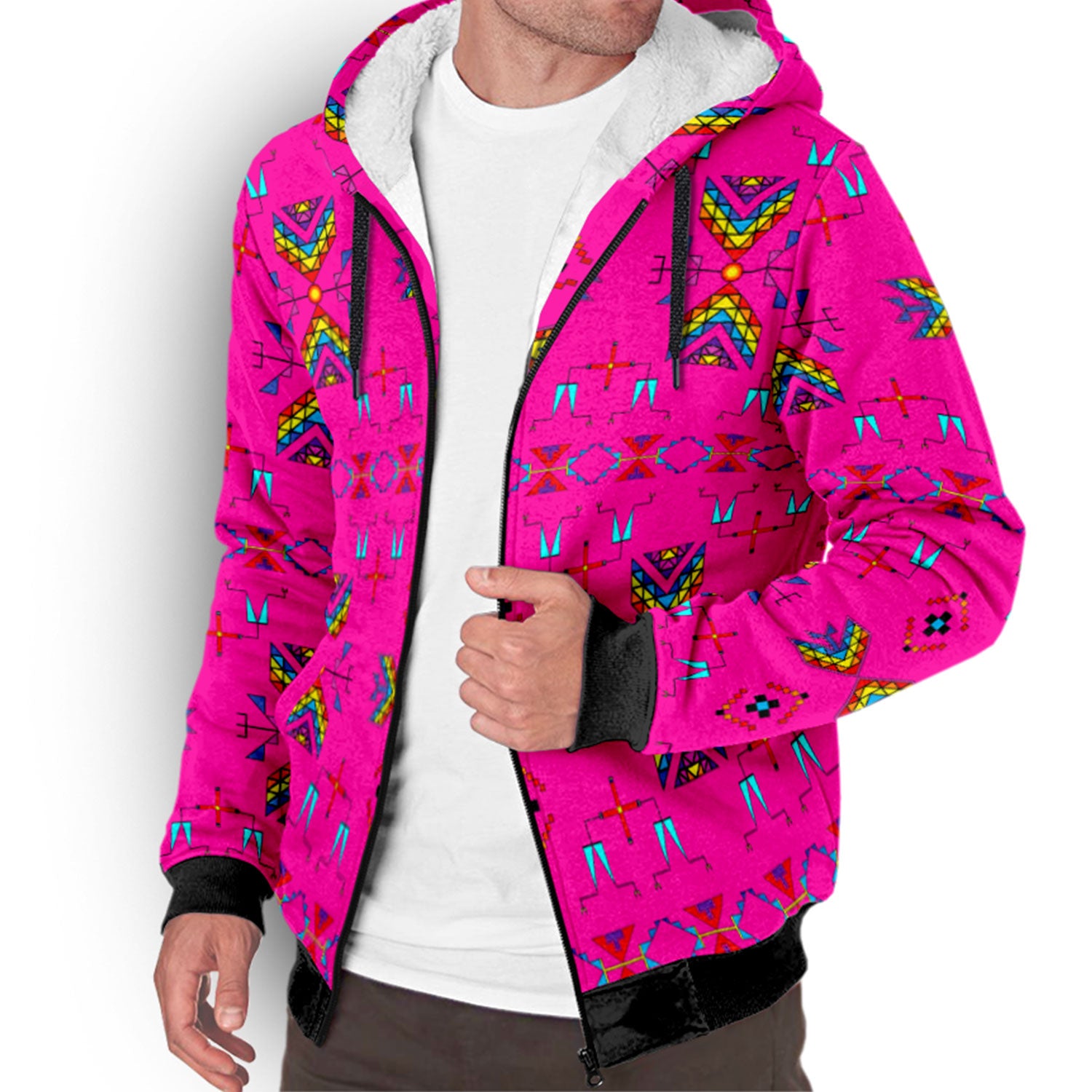 Rainy Chief Rainbow Hot Pink Sherpa Hoodie