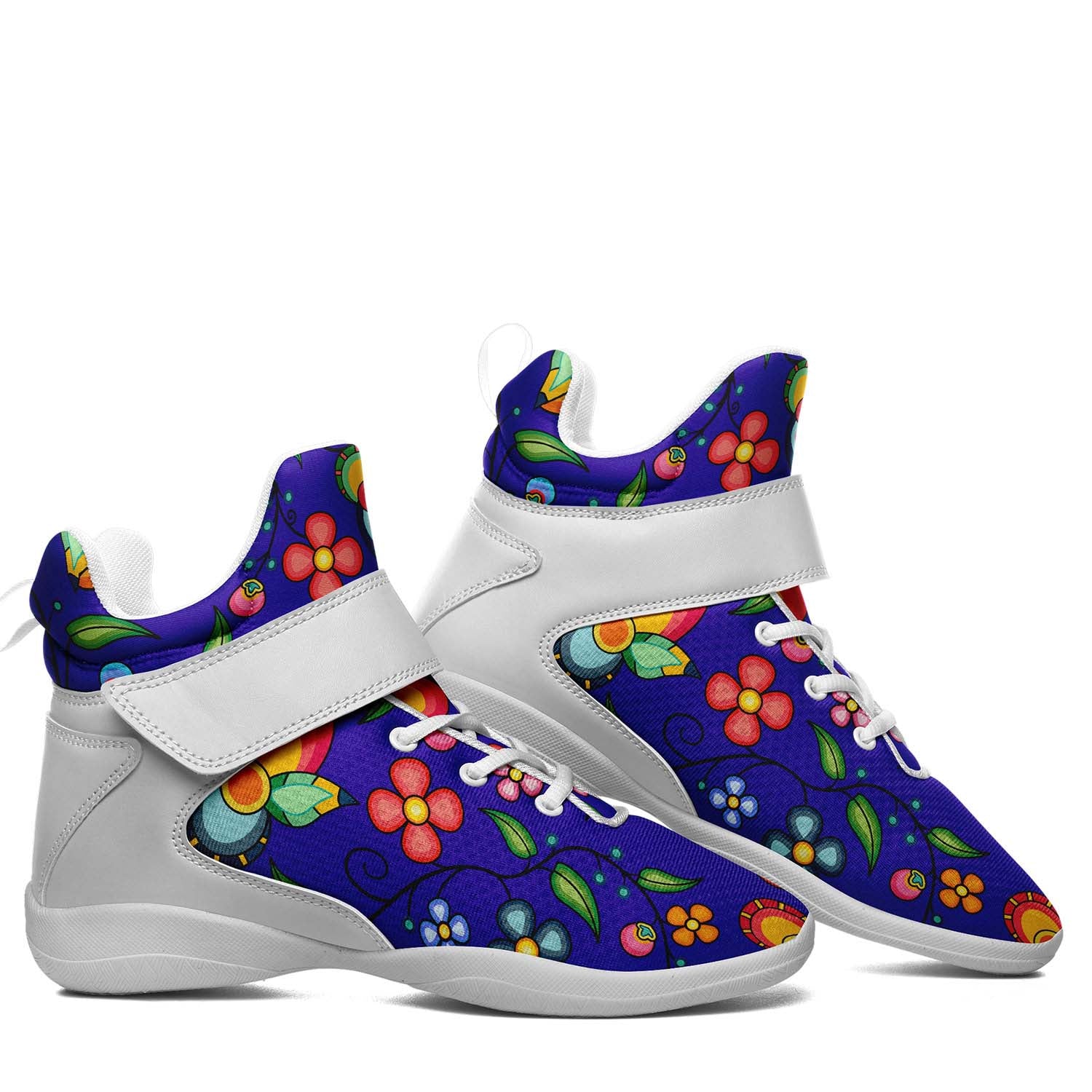 Floral Bounty Blue Ipottaa Basketball / Sport High Top Shoes - White Sole